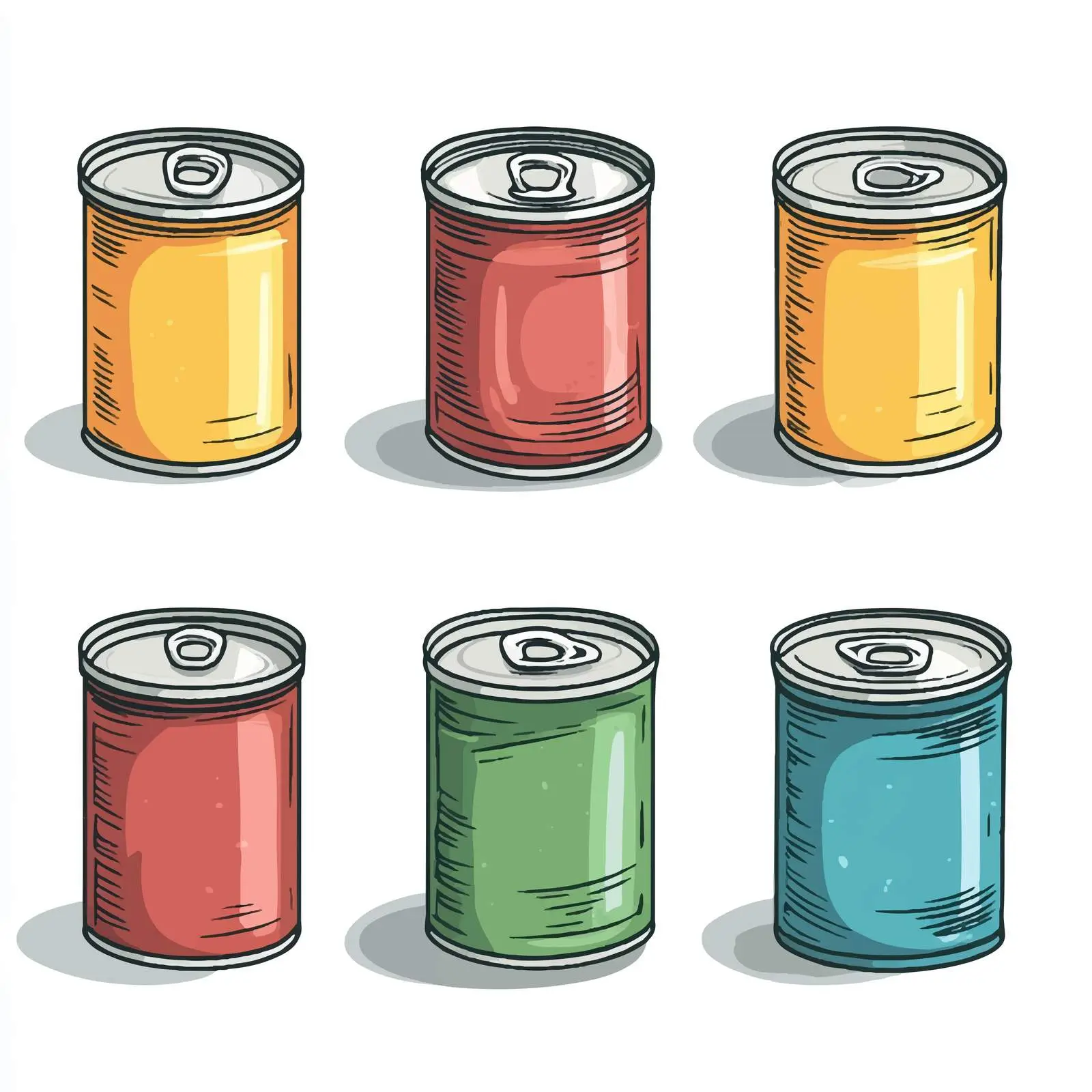 Hand Drawn Cartoon Vector of Used Tin Cans — free download from Dotvec