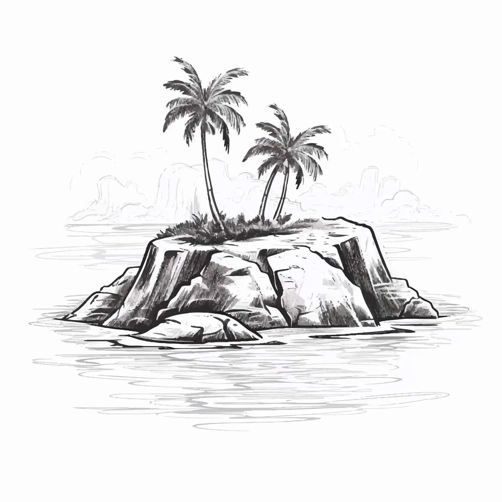 Tropical Island Sketch with Palms and Sea — free download from Dotvec