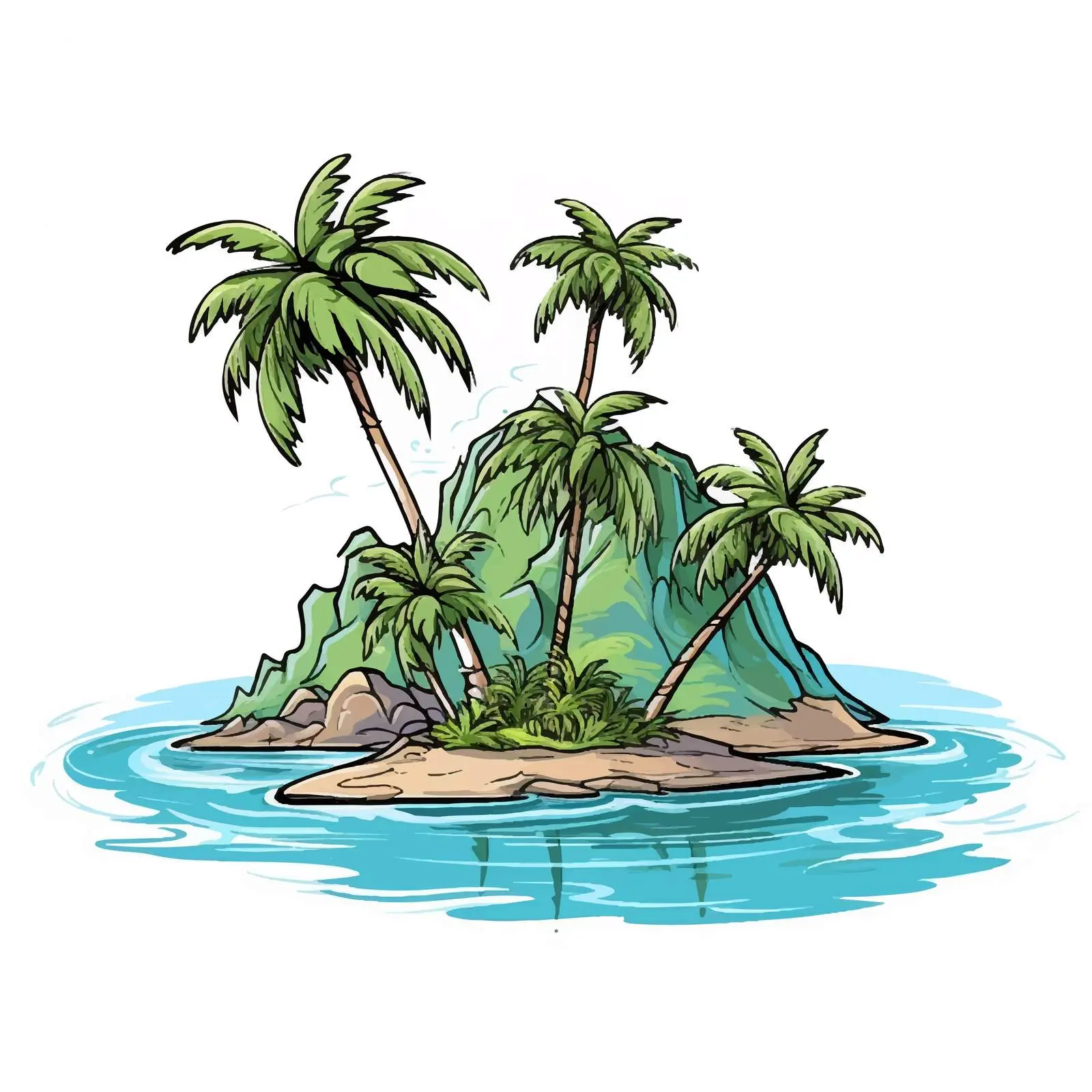 Sea Island and Palm Tree Vacation Illustration — free download from Dotvec