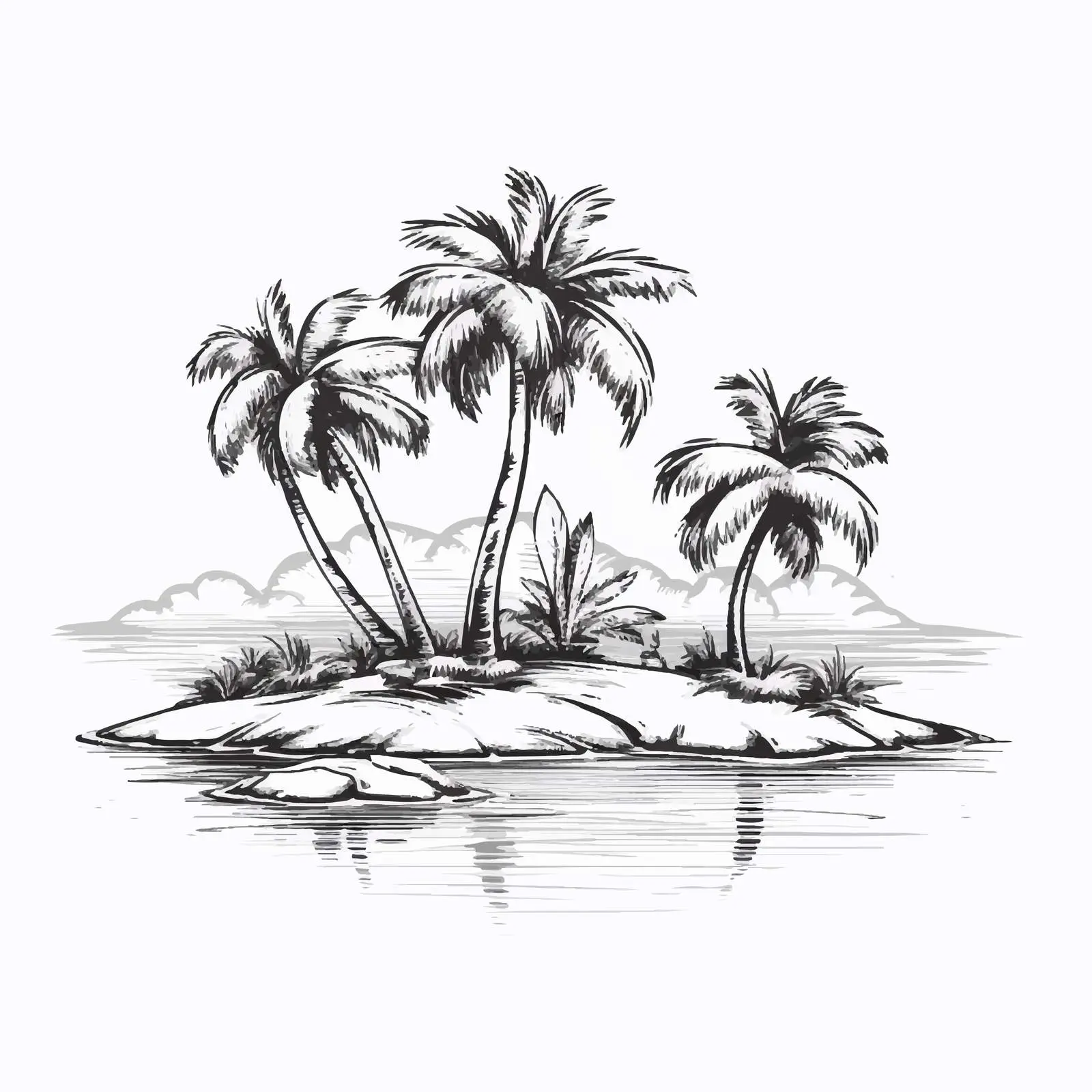 Sea Island and Palms Vacation Illustration — free download from Dotvec