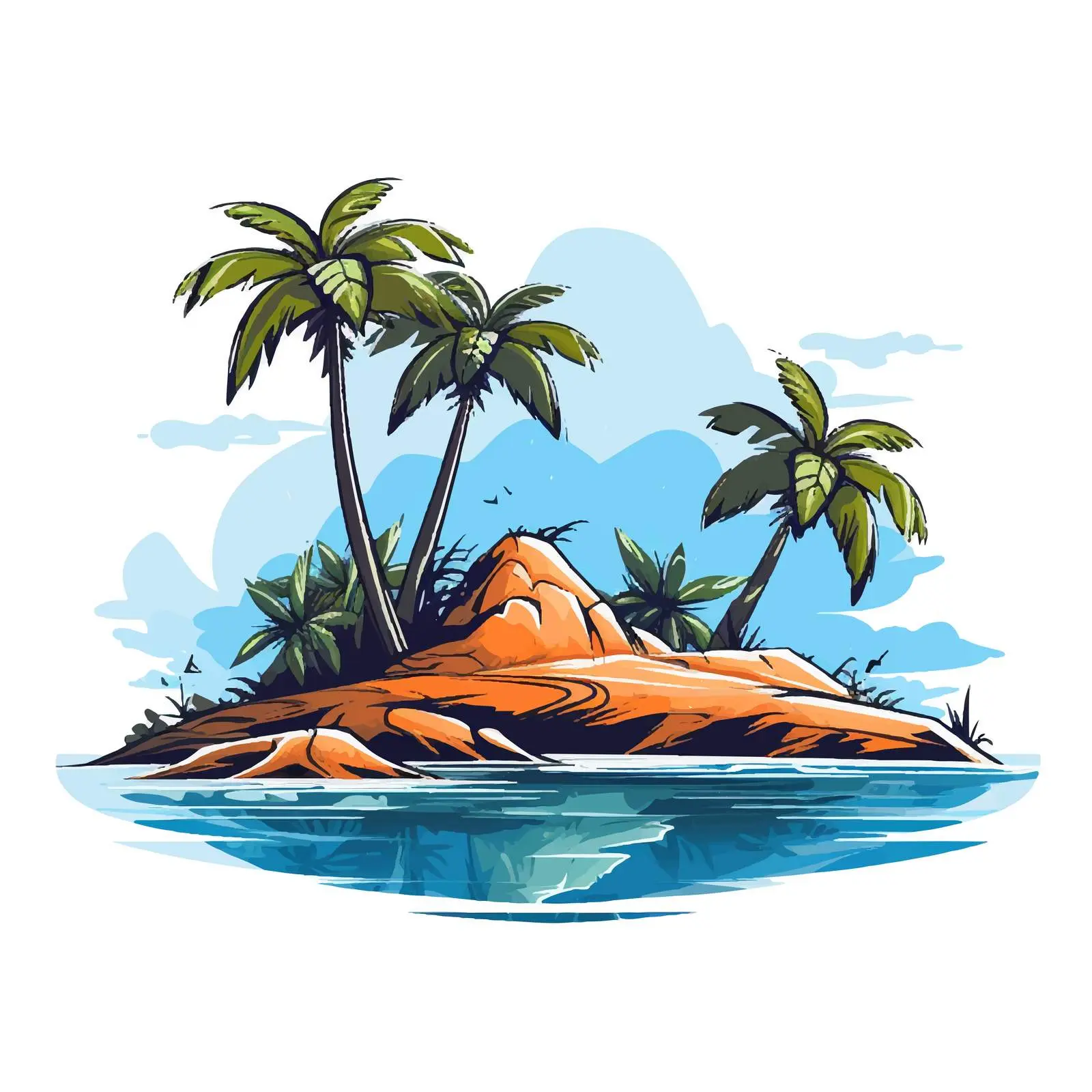 Sea Island and Palms Vacation Illustration — free download from Dotvec