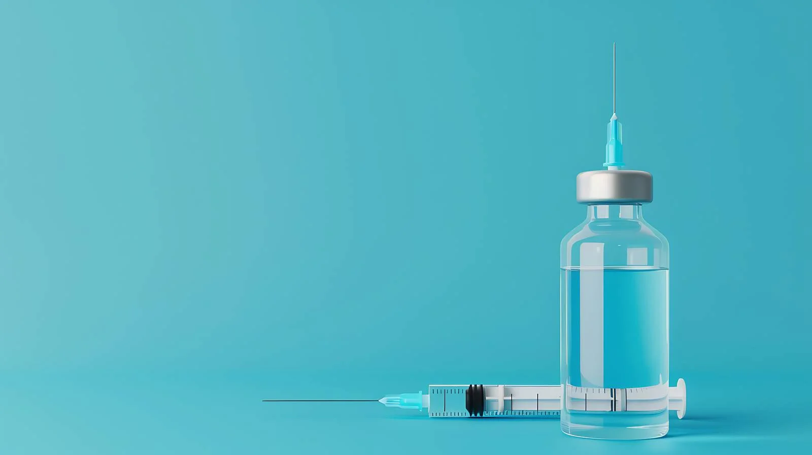 Vaccine Vial and Syringe on Blue Background — free download from Dotvec