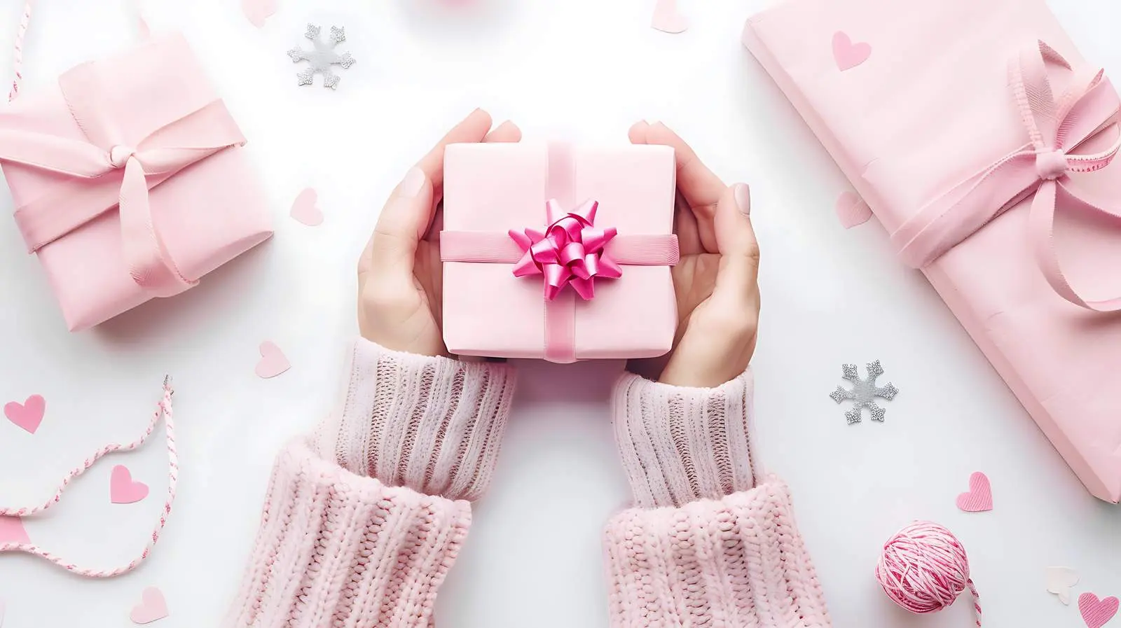 Valentine's Day Composition with Women's Hands Holding Pink — free download from Dotvec