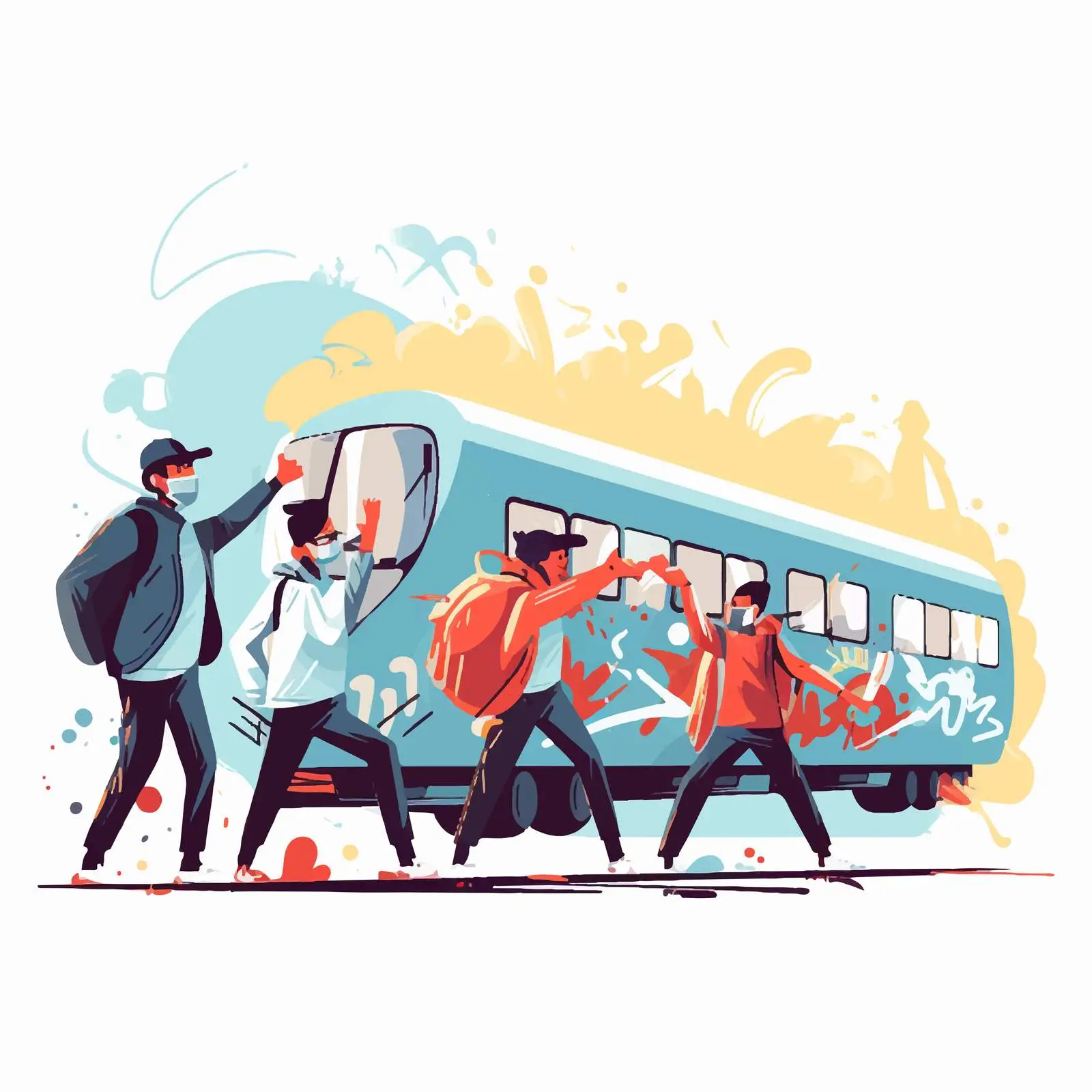 Vandals Painting Illegal Graffiti with Aerosol Paint — free download from Dotvec