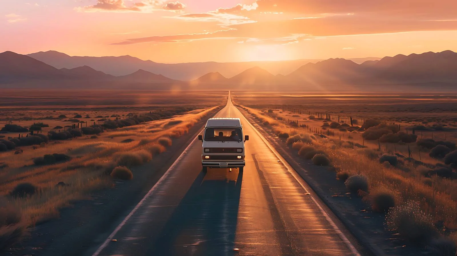 Tranquil Vanlife Moment on San Bernardino Desert Road — free download from Dotvec