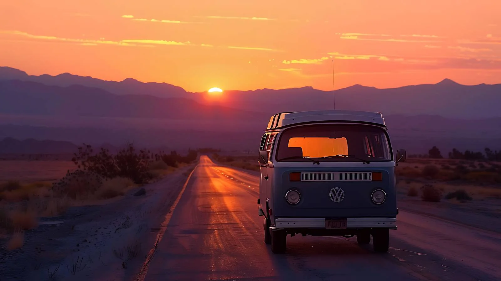 Serene Vanlife Break on San Bernardino Desert Road at Dusk — free download from Dotvec