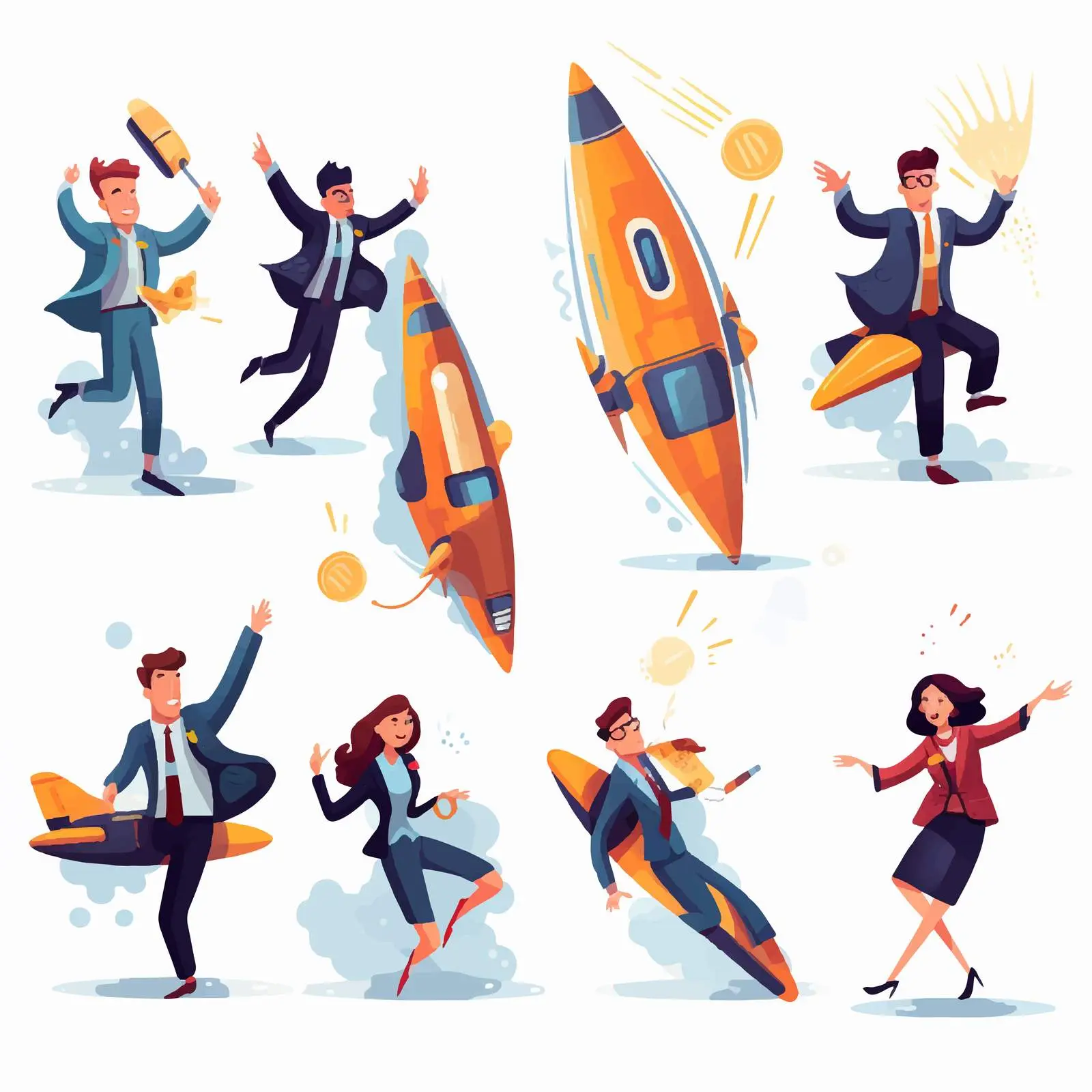 Cartoon Characters Riding Rocket Vector Illustration — free download from Dotvec