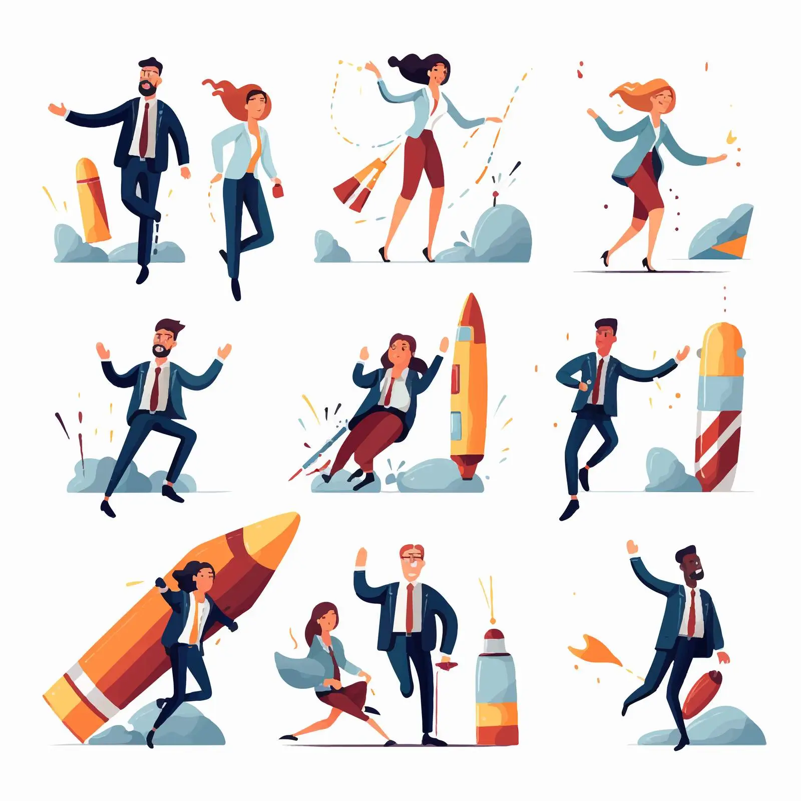 Cartoon Characters on Rocket Adventure Vector Art — free download from Dotvec