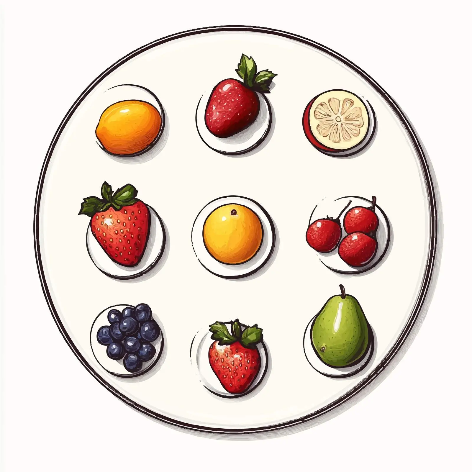 Colorful Fruits on Plate Vector Illustration — free download from Dotvec