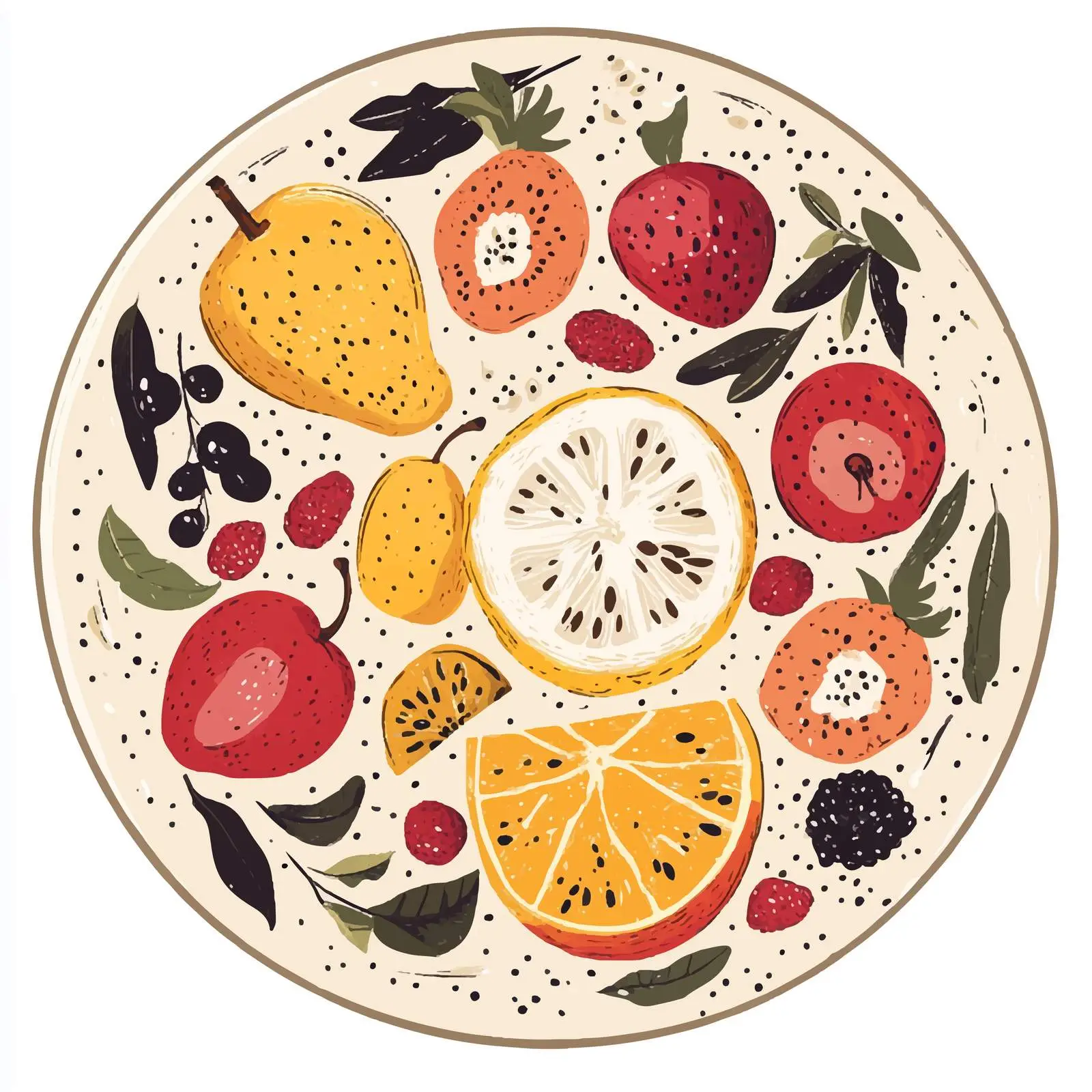 Colorful Fruits on a Plate Vector Illustration — free download from Dotvec