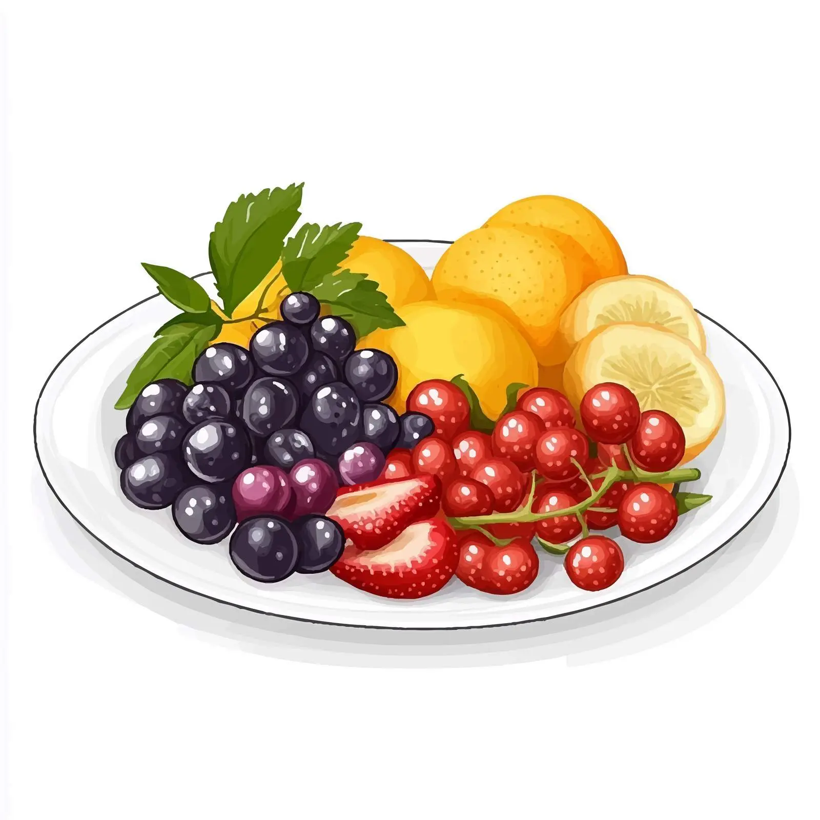 Colorful Fruits on a Plate Vector Illustration — free download from Dotvec