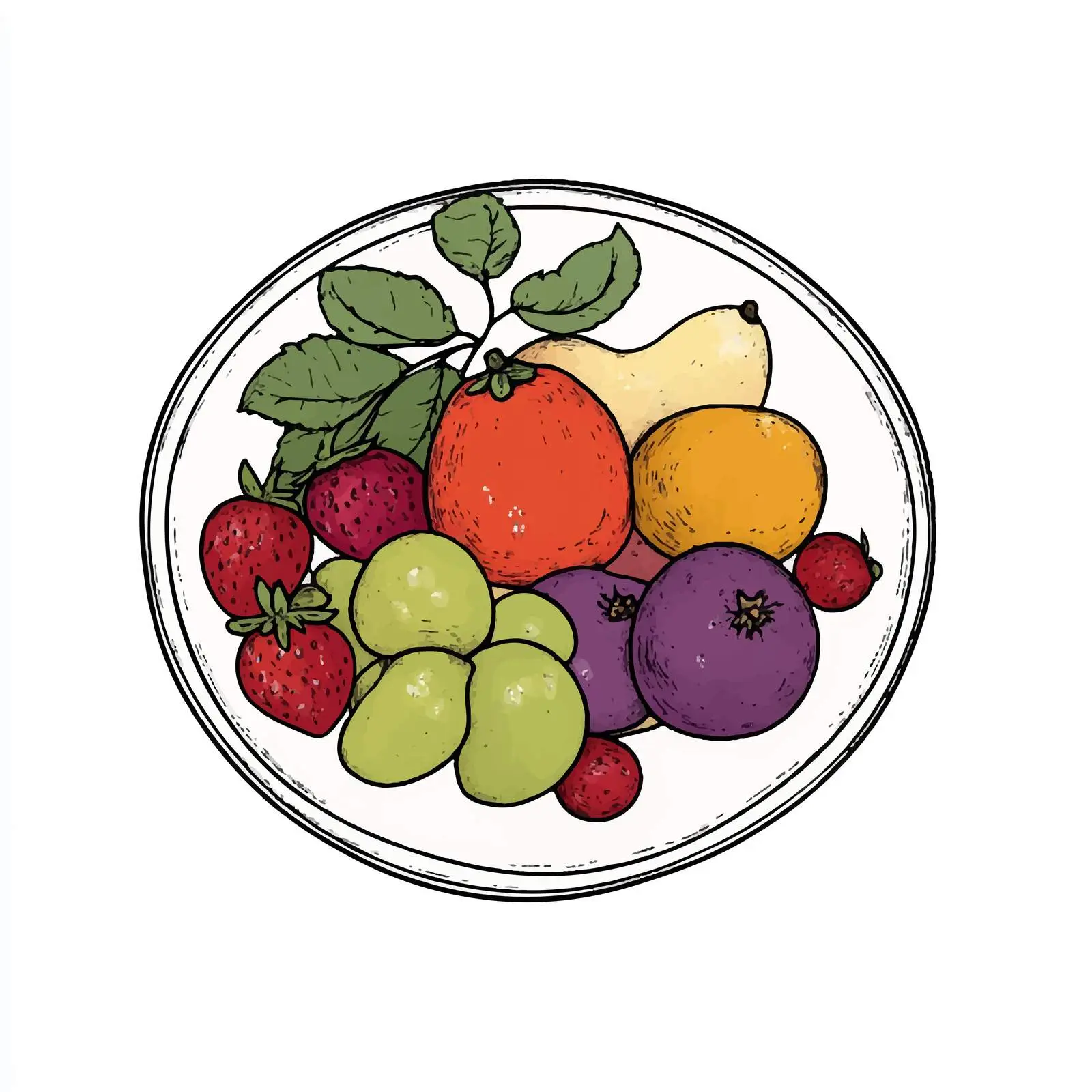 Colorful Fruit Vector Illustration on White Plate — free download from Dotvec