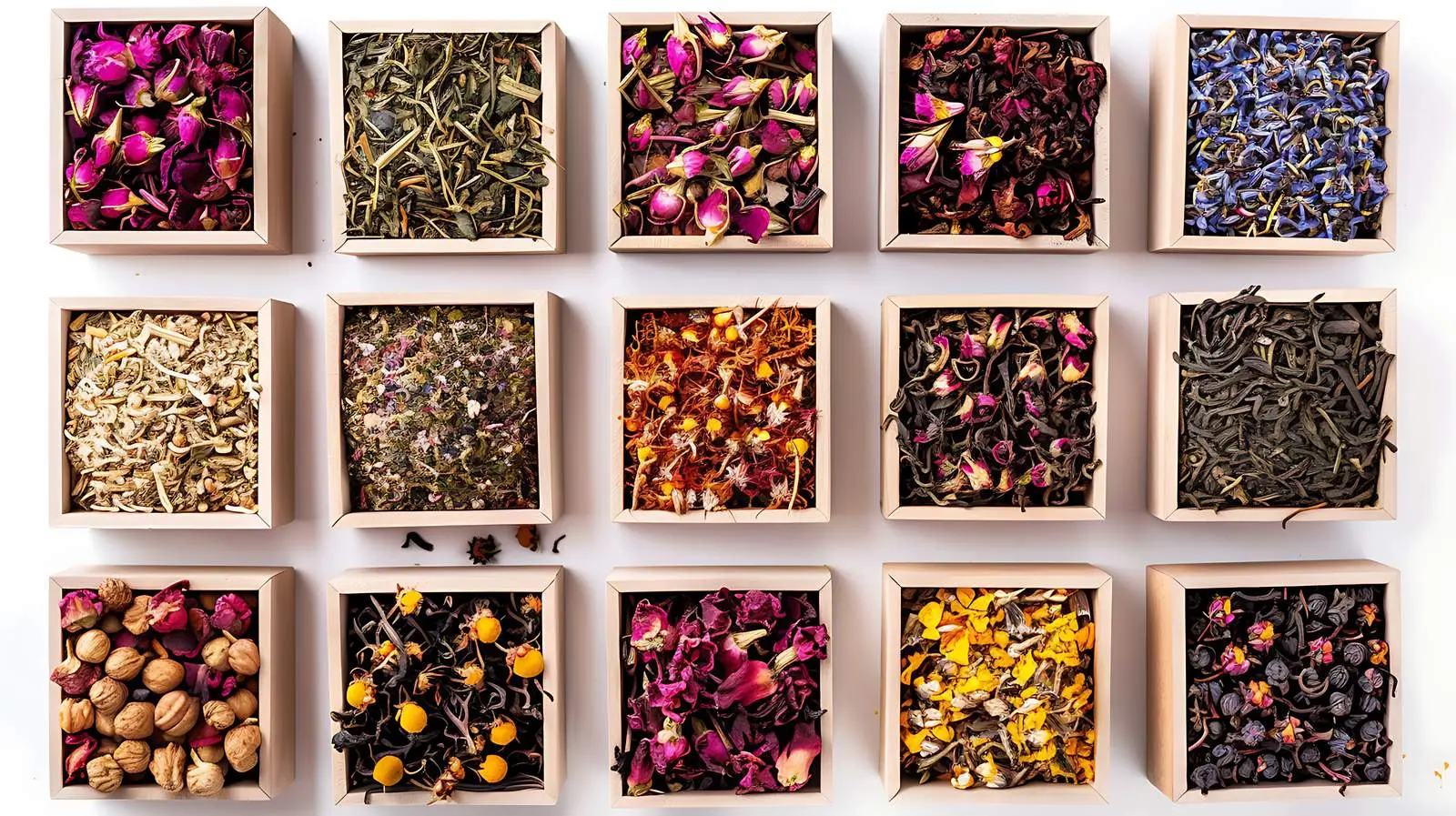 Dried Tea Flowers, Leaves, and Petals in Boxes – free natural ingredients image from Dotvec