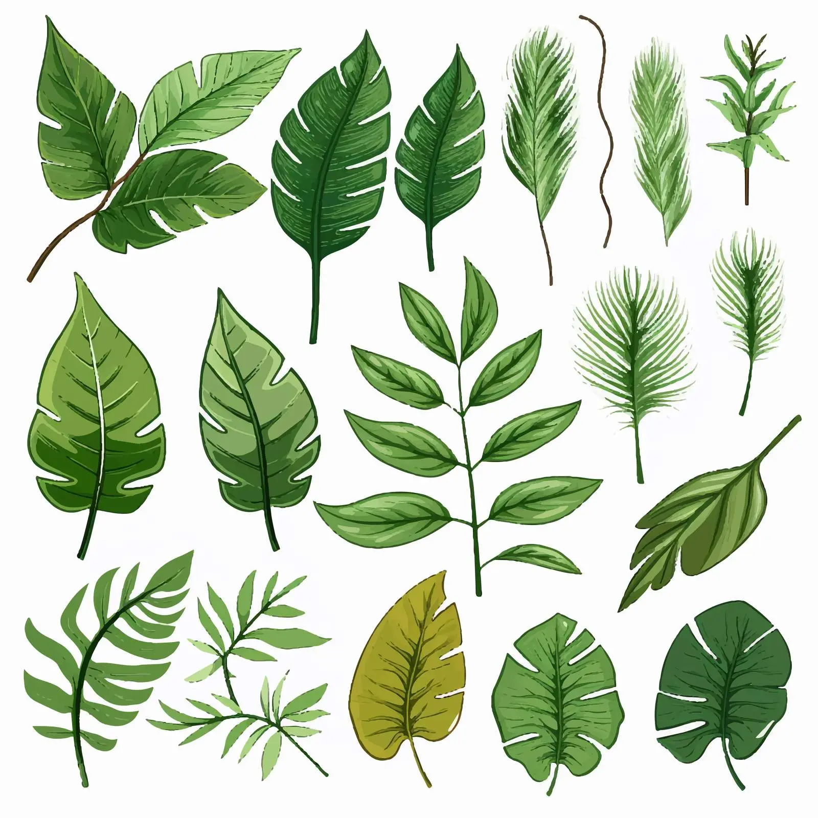 Tropical Leaves Vector Illustration on Transparent Background – free floral vectors image from Dotvec