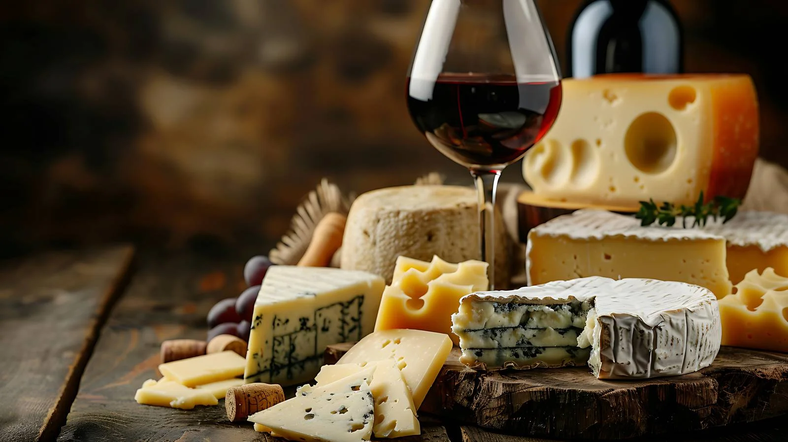 Artisan Cheeses and Wine on Rustic Background — free download from Dotvec