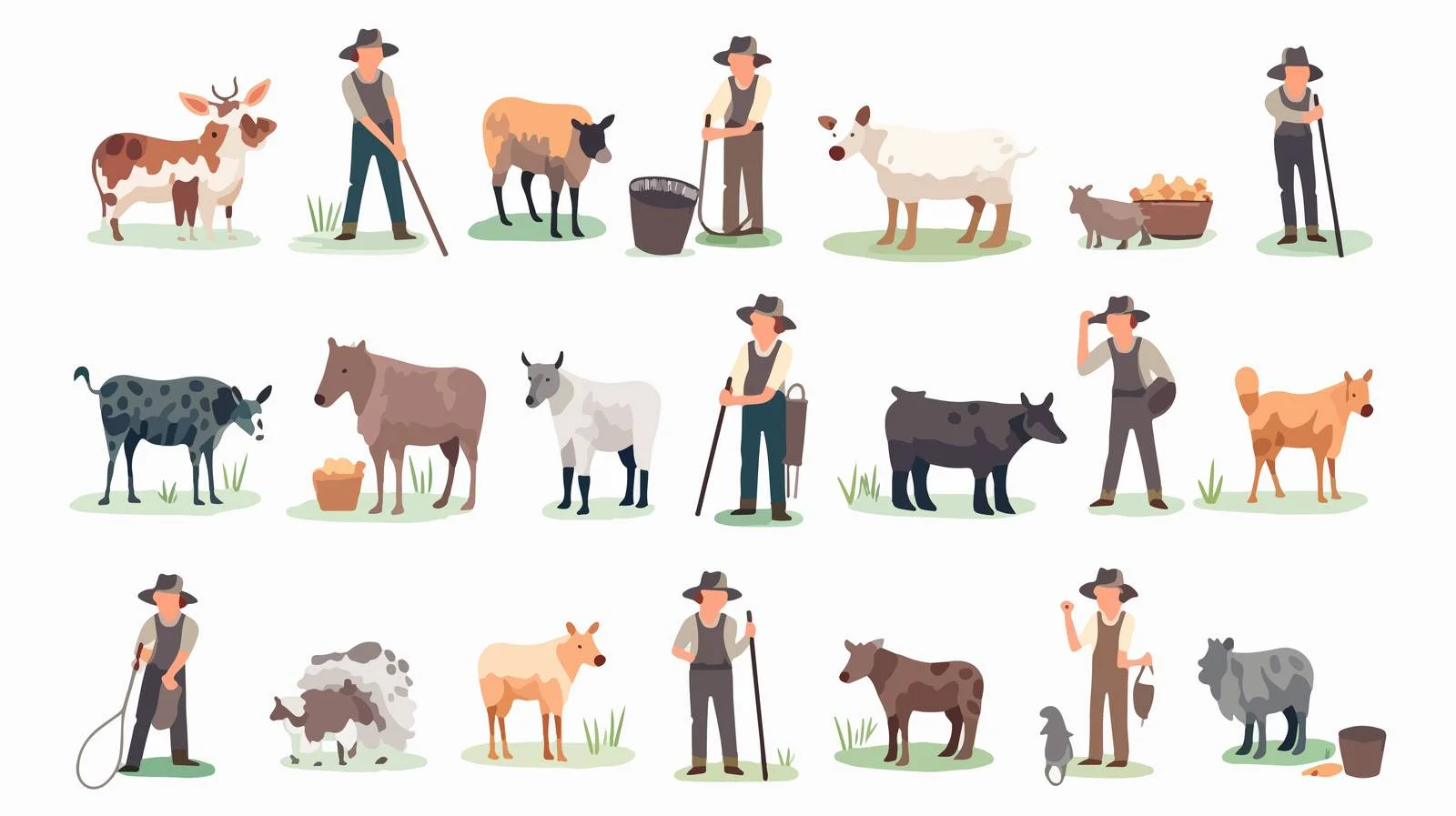 Cartoon Farmers Caring for Domestic Animals — free download from Dotvec