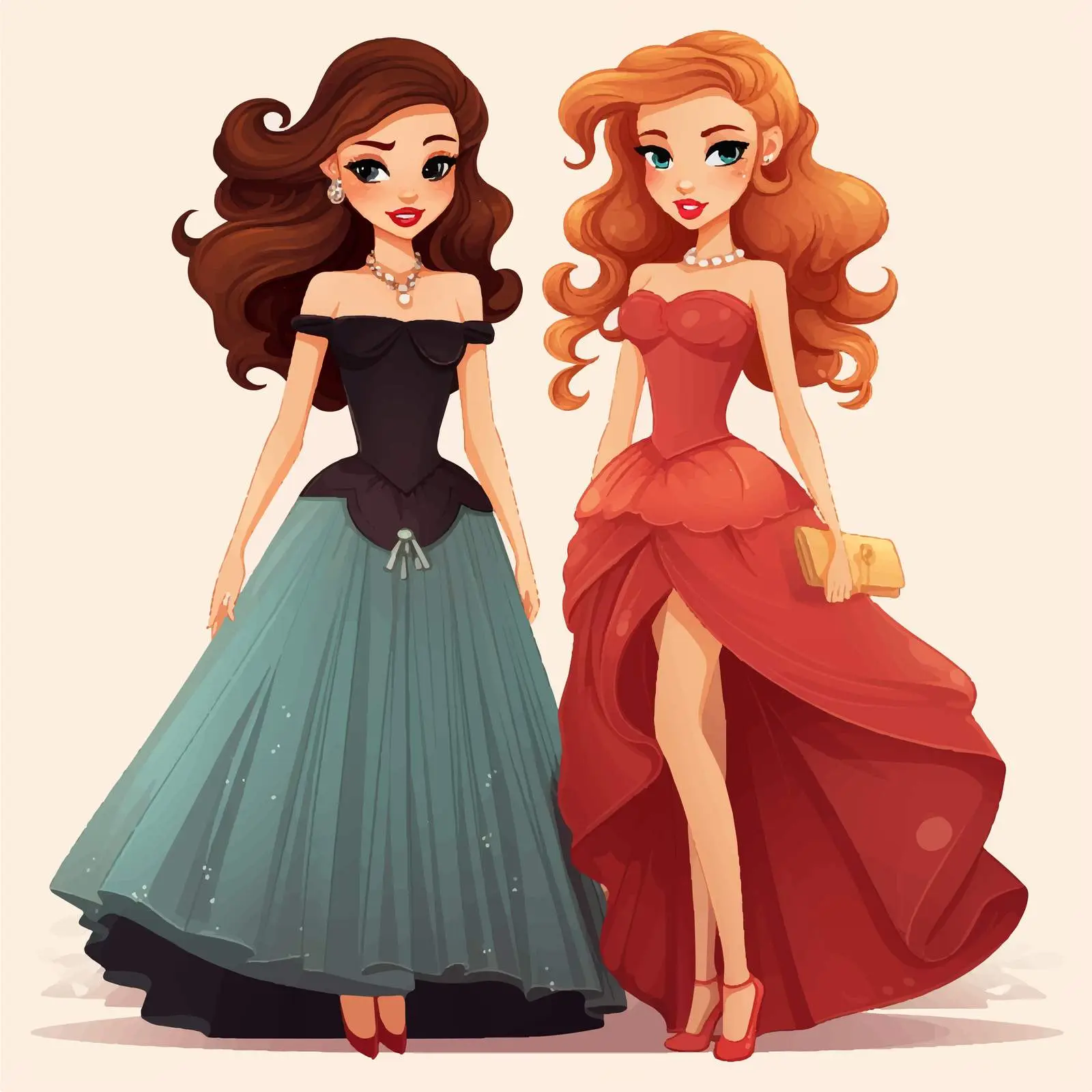 Elegant Cartoon Girls Vector Illustration — free download from Dotvec