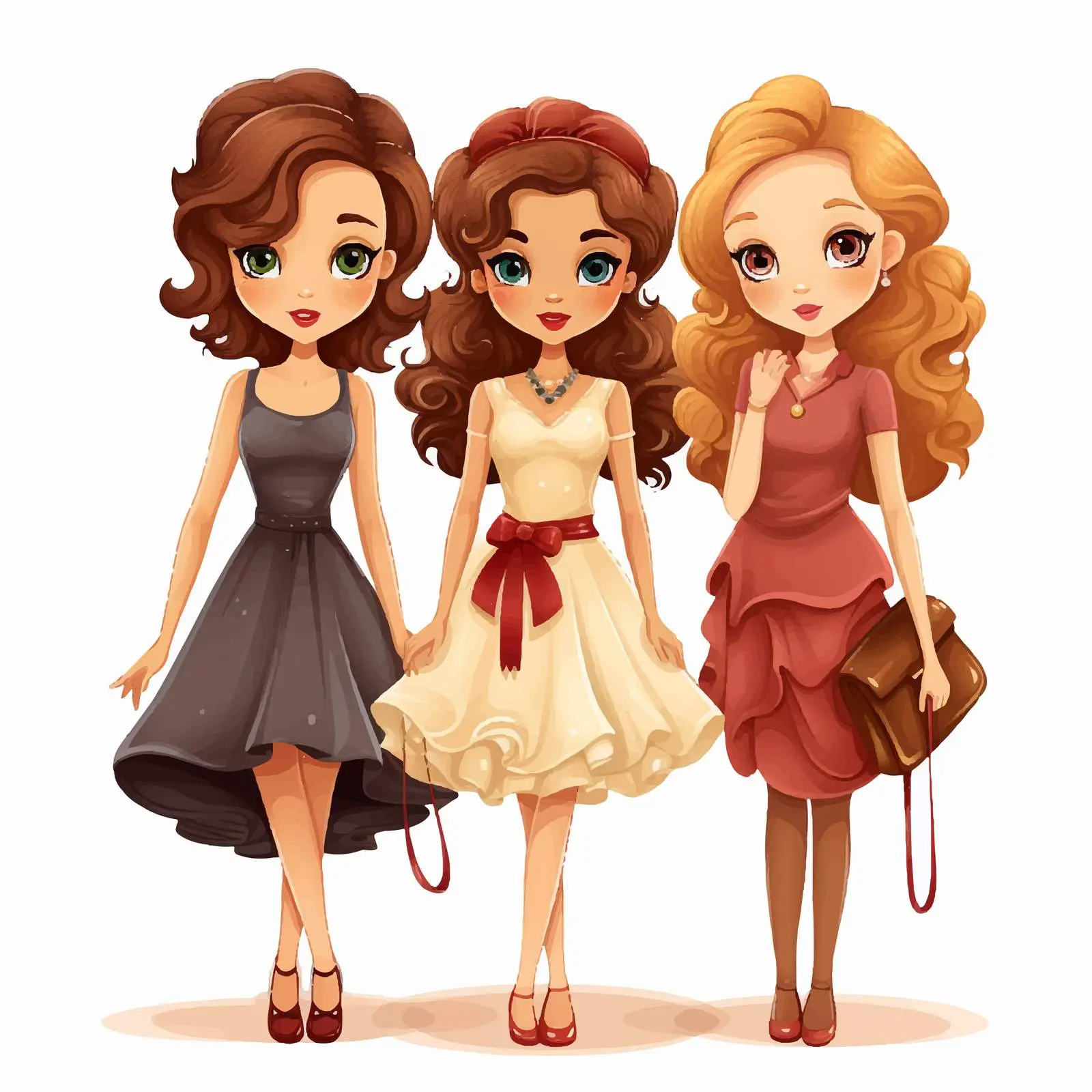 Adorable Elegant Cartoon Girls Illustration — free download from Dotvec