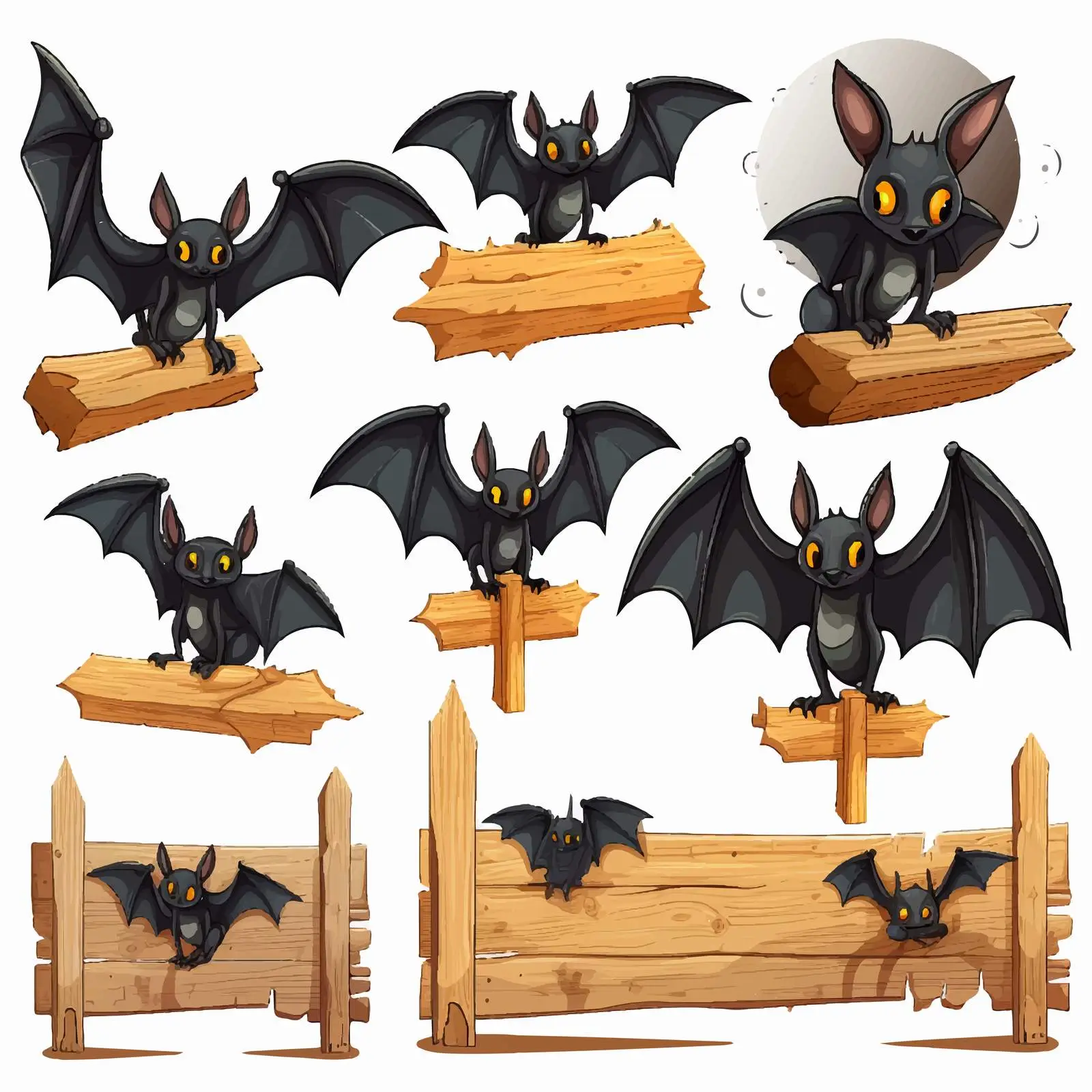 Cartoon Bats in Various Poses Vector Illustration – free stylized bats image from Dotvec