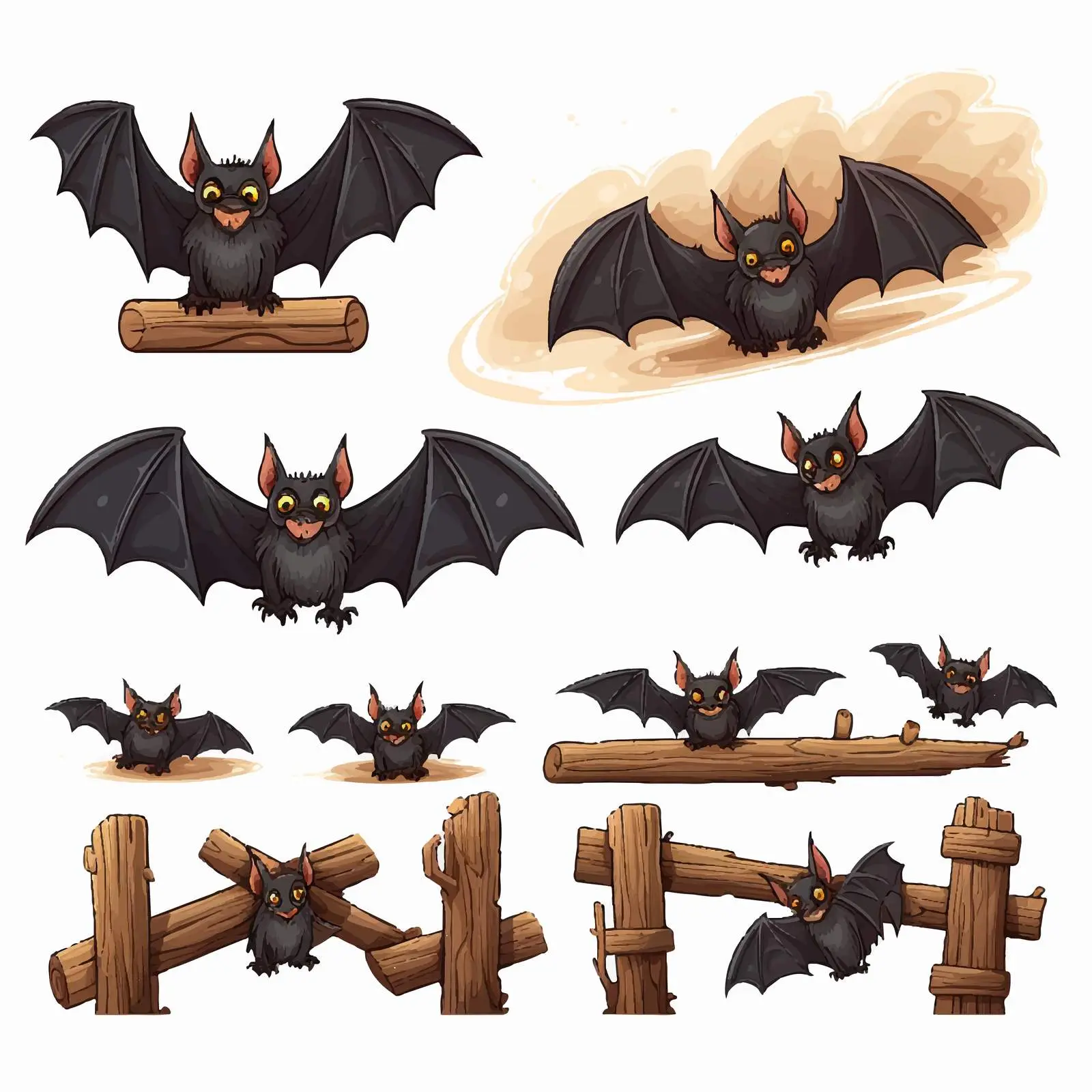 Cartoon Bat Illustration in Various Fun Poses – free stylized bats image from Dotvec
