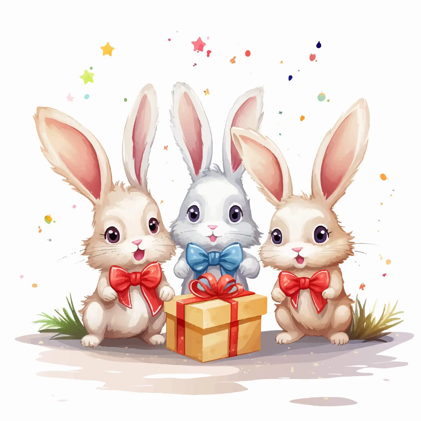 Rabbits Celebrating with Gifts - Cartoon Vector — free download from Dotvec
