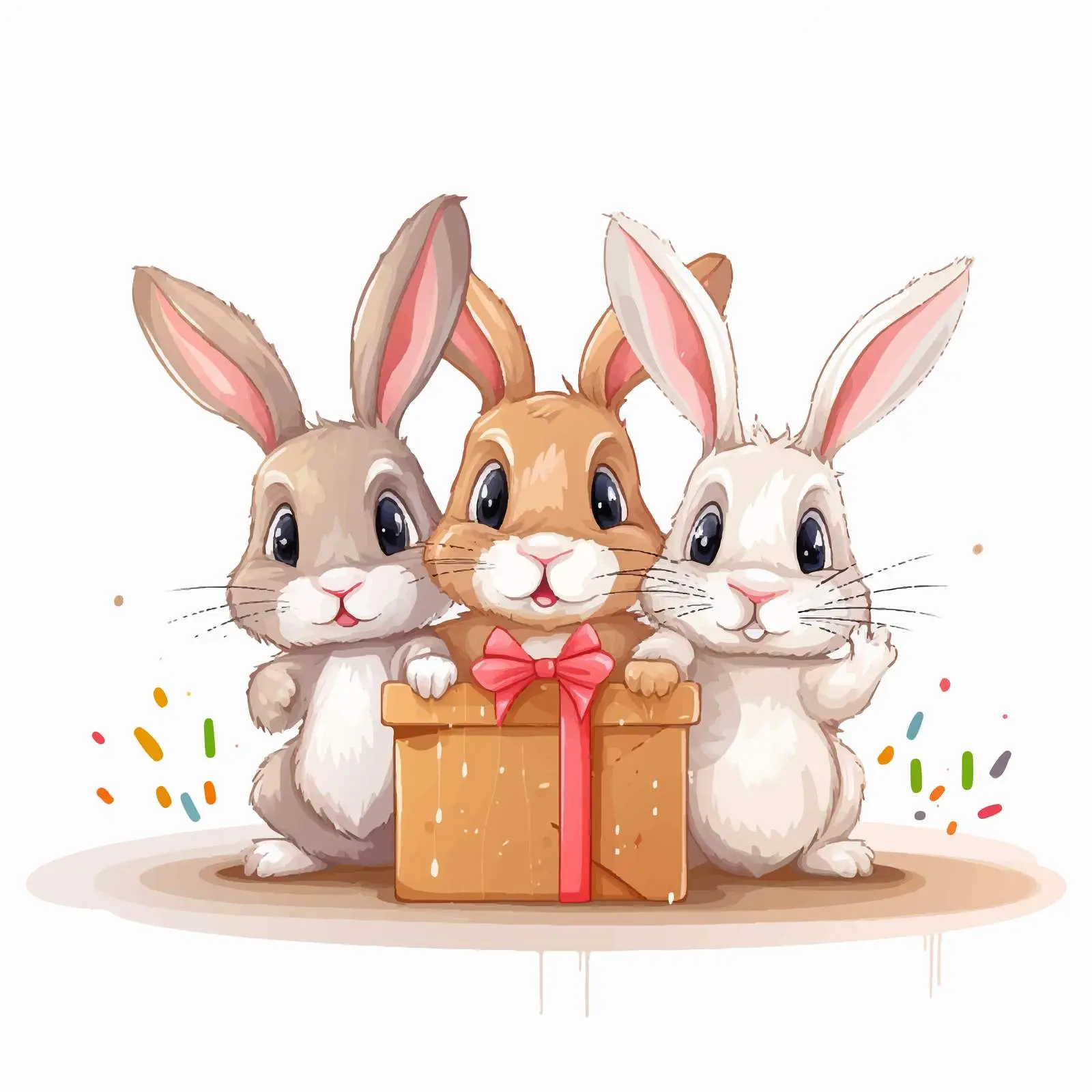 Celebrating Rabbits with Gift Vector Illustration — free download from Dotvec