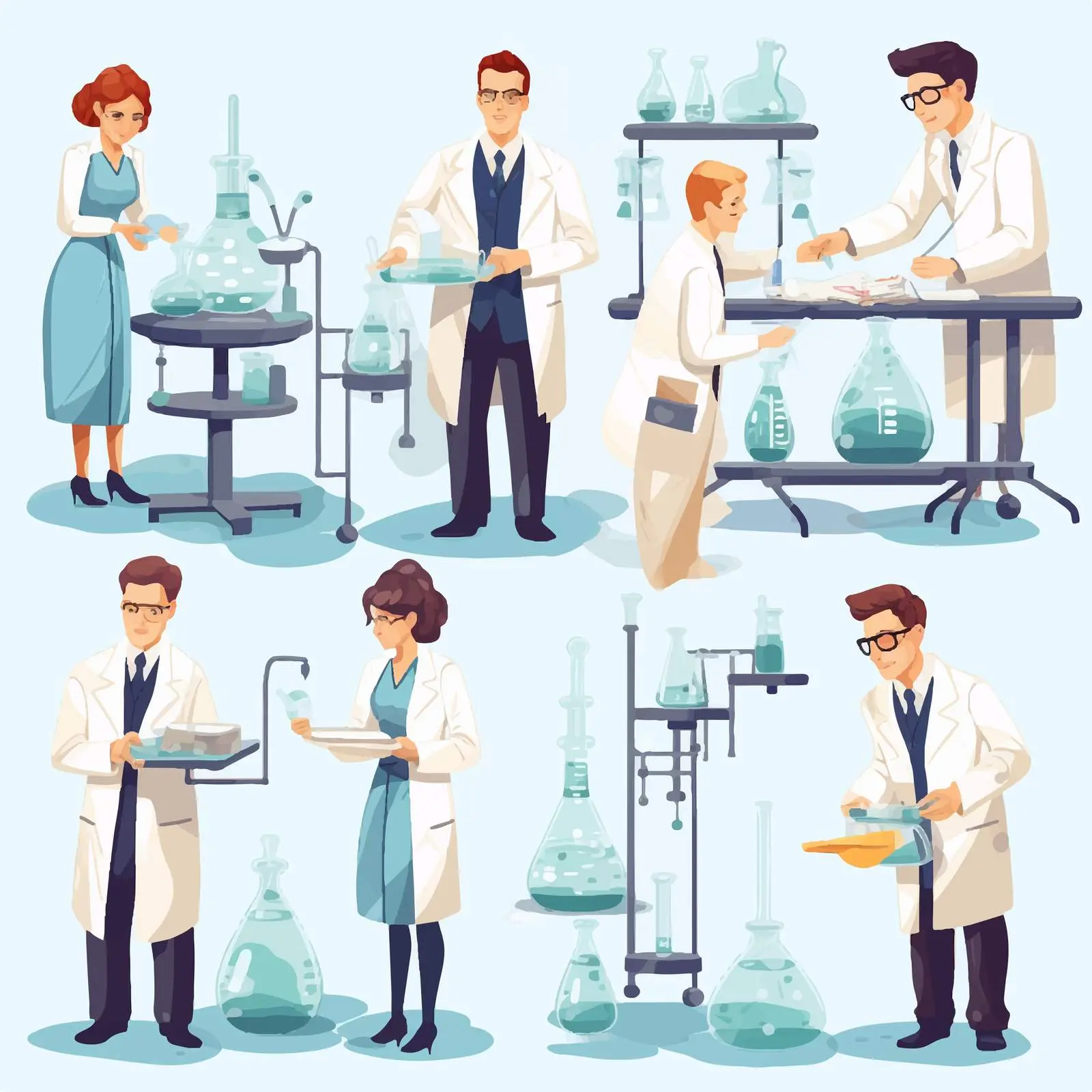 Cartoon Scientists Conducting Experiments Vector Illustration — free download from Dotvec