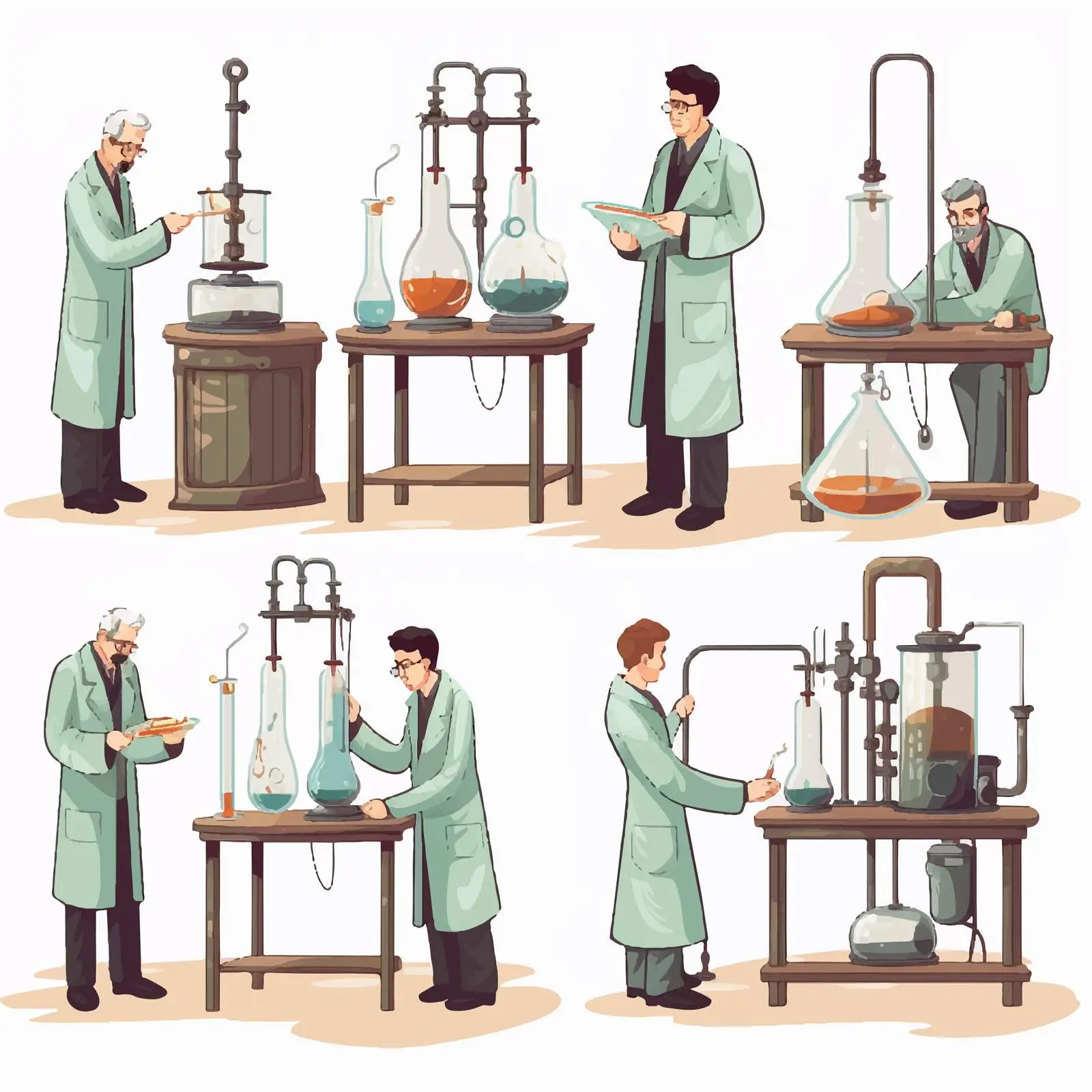 Cartoon Scientists Conducting Laboratory Experiments — free download from Dotvec