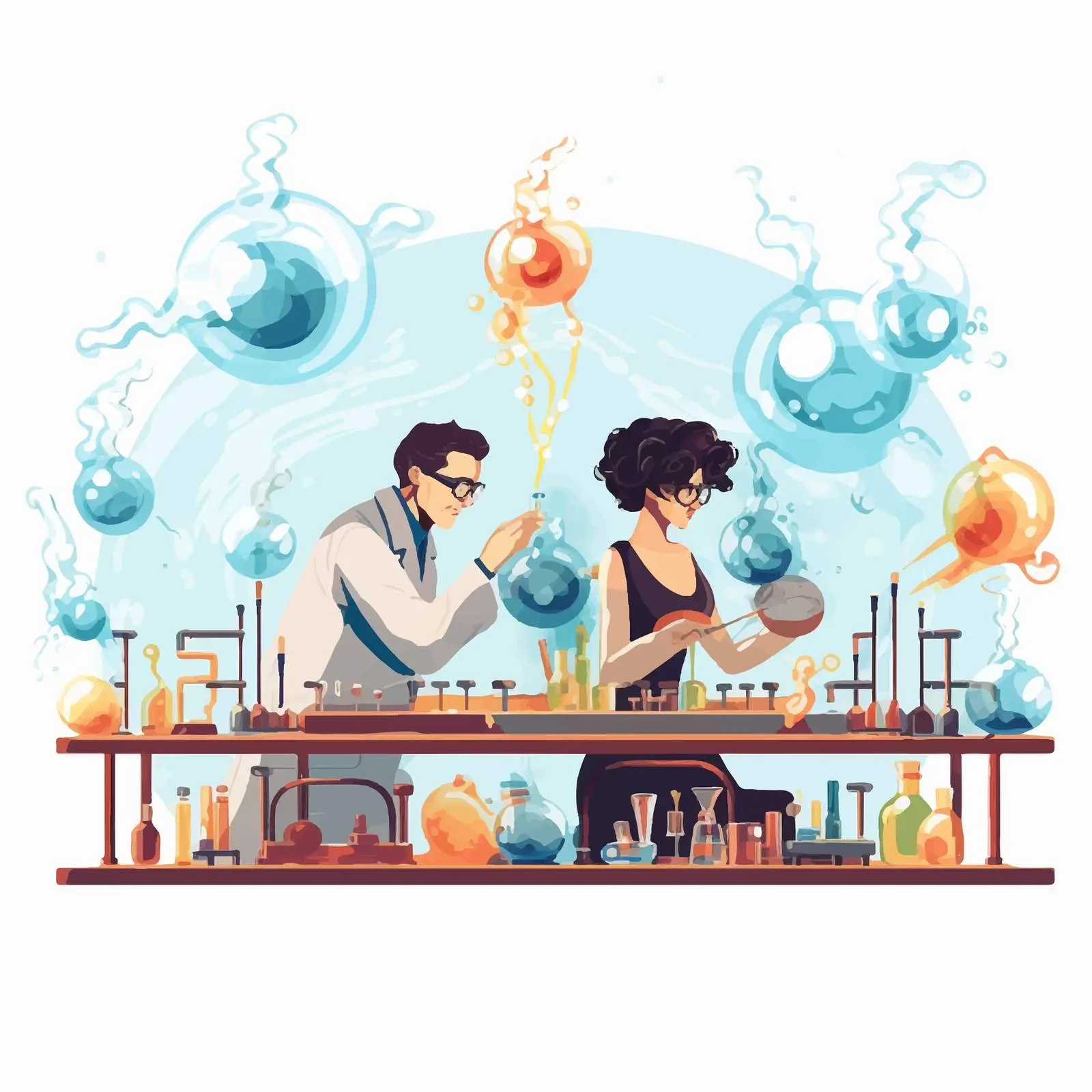 Cartoon Illustration of Scientists Conducting Experiments — free download from Dotvec