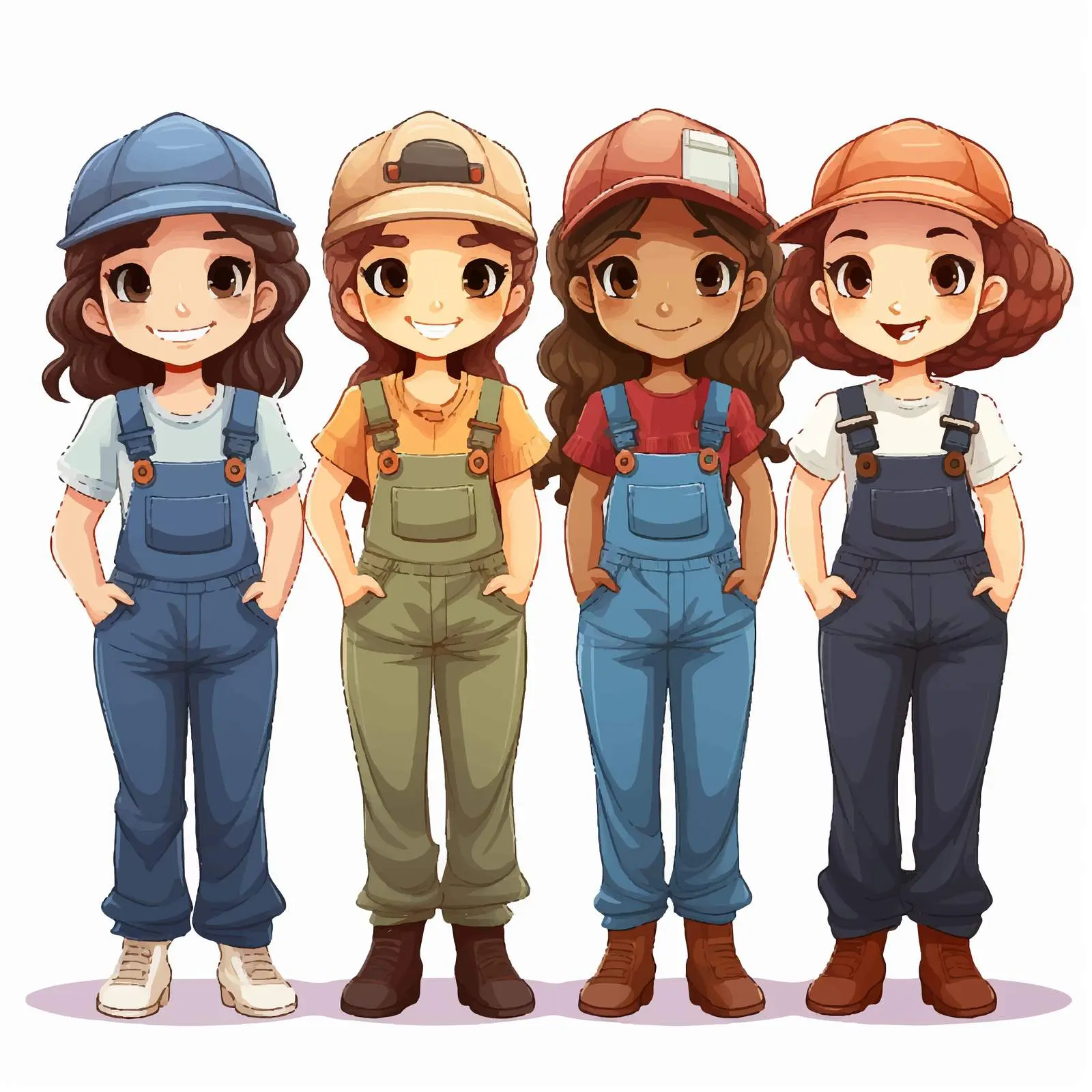 Four Cartoon Farmer Girls Wearing Caps — free download from Dotvec