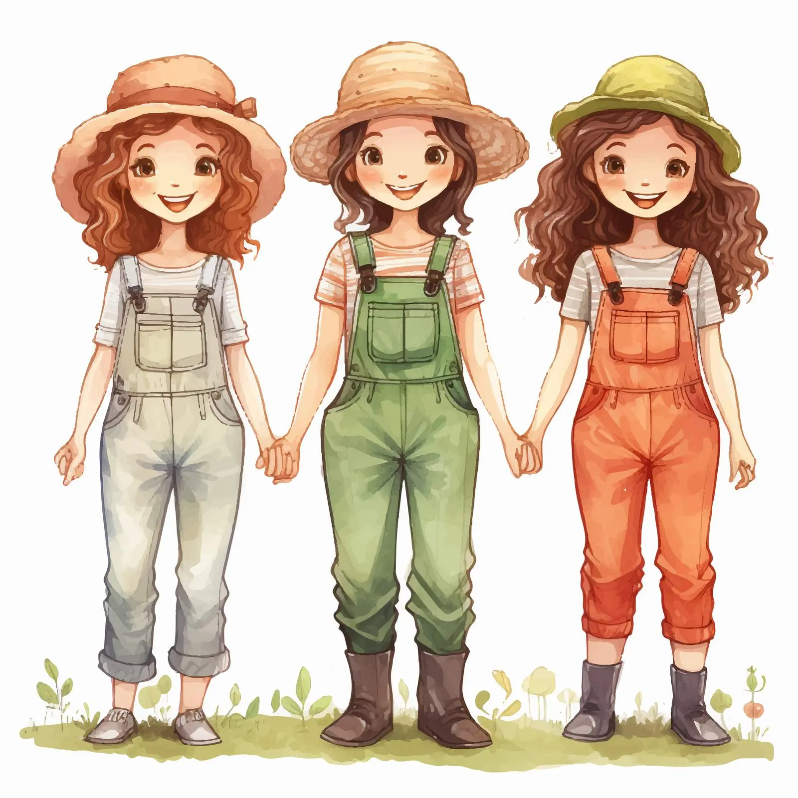 Four Cartoon Farmer Girls in Caps — free download from Dotvec
