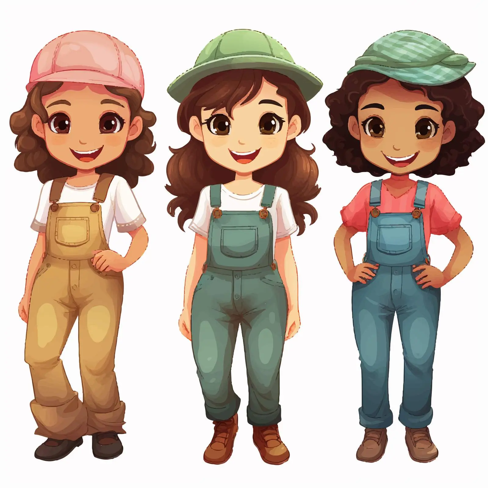 Cartoon Illustrations of Four Farmer Girls — free download from Dotvec