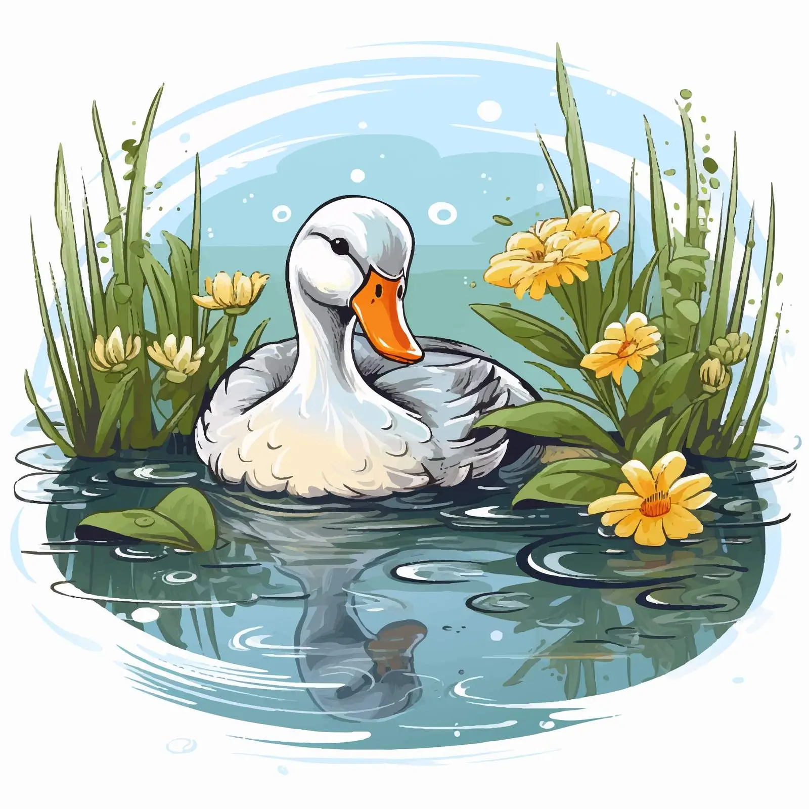 Duck Illustration in Tranquil Pond Setting — free download from Dotvec