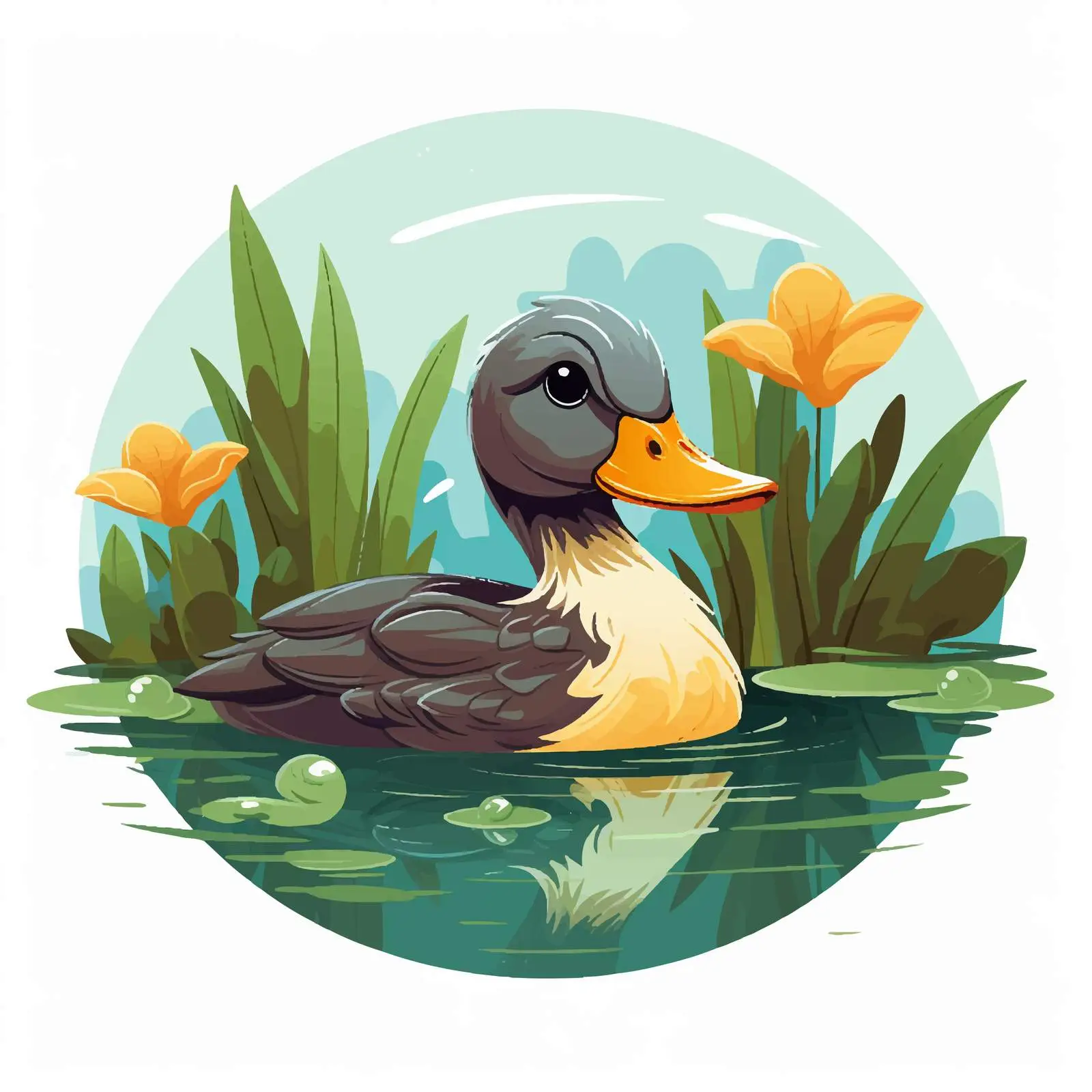 Duck in a Serene Pond Illustration — free download from Dotvec