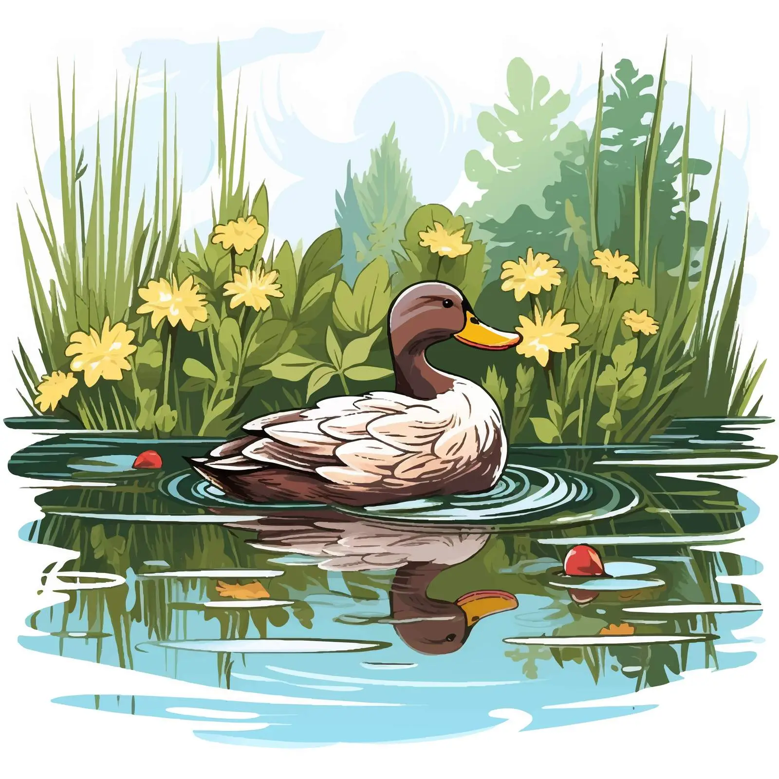 Duck in Tranquil Pond Vector Illustration — free download from Dotvec