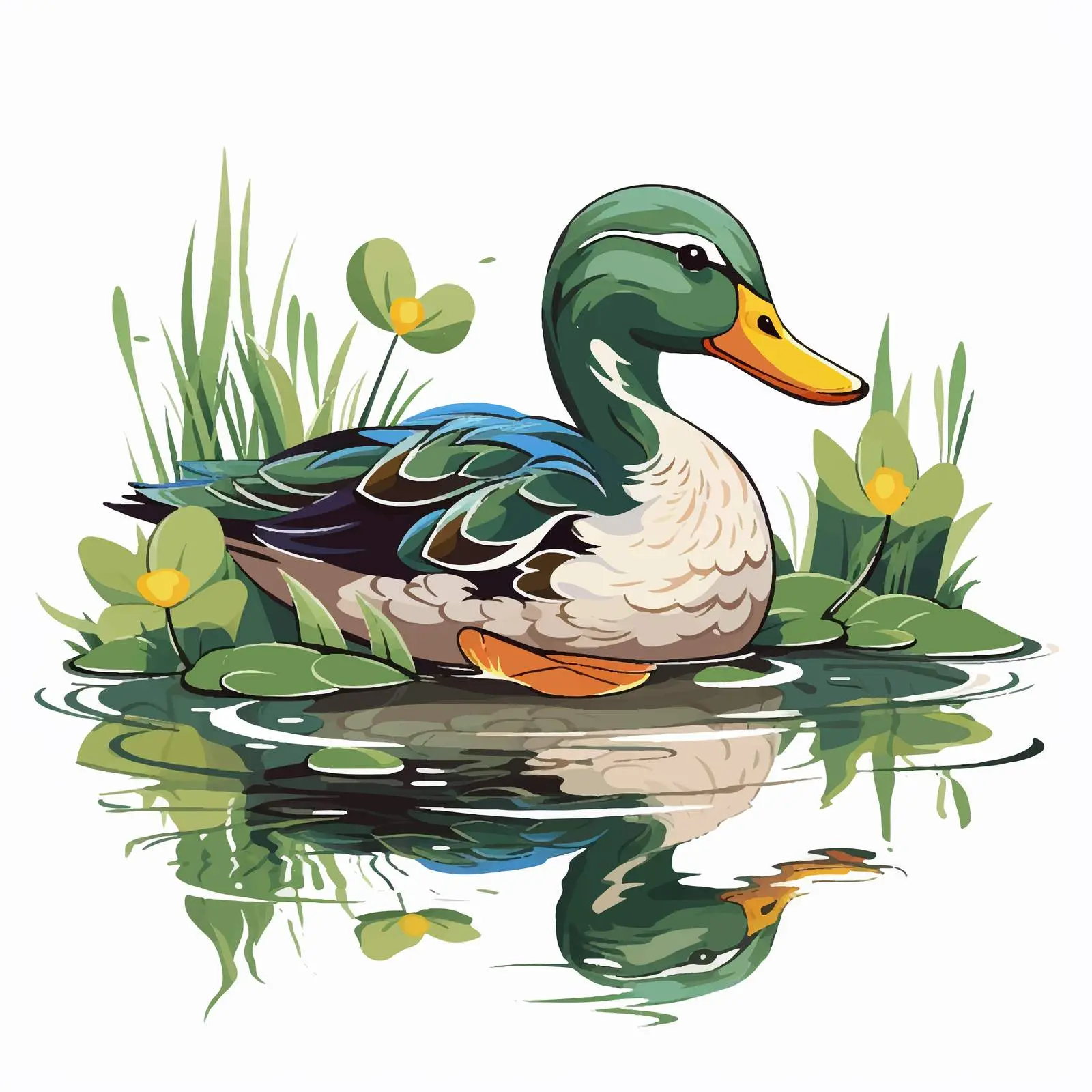 Duck in Tranquil Pond Vector Illustration — free download from Dotvec
