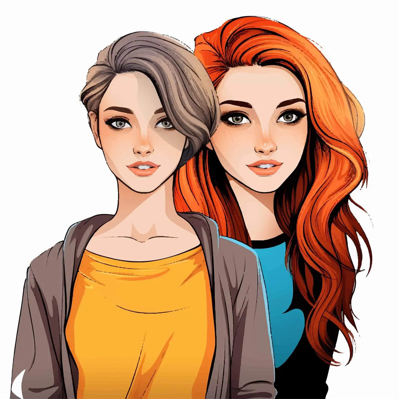 Girl Line Art and Colored Vector Illustration — free download from Dotvec