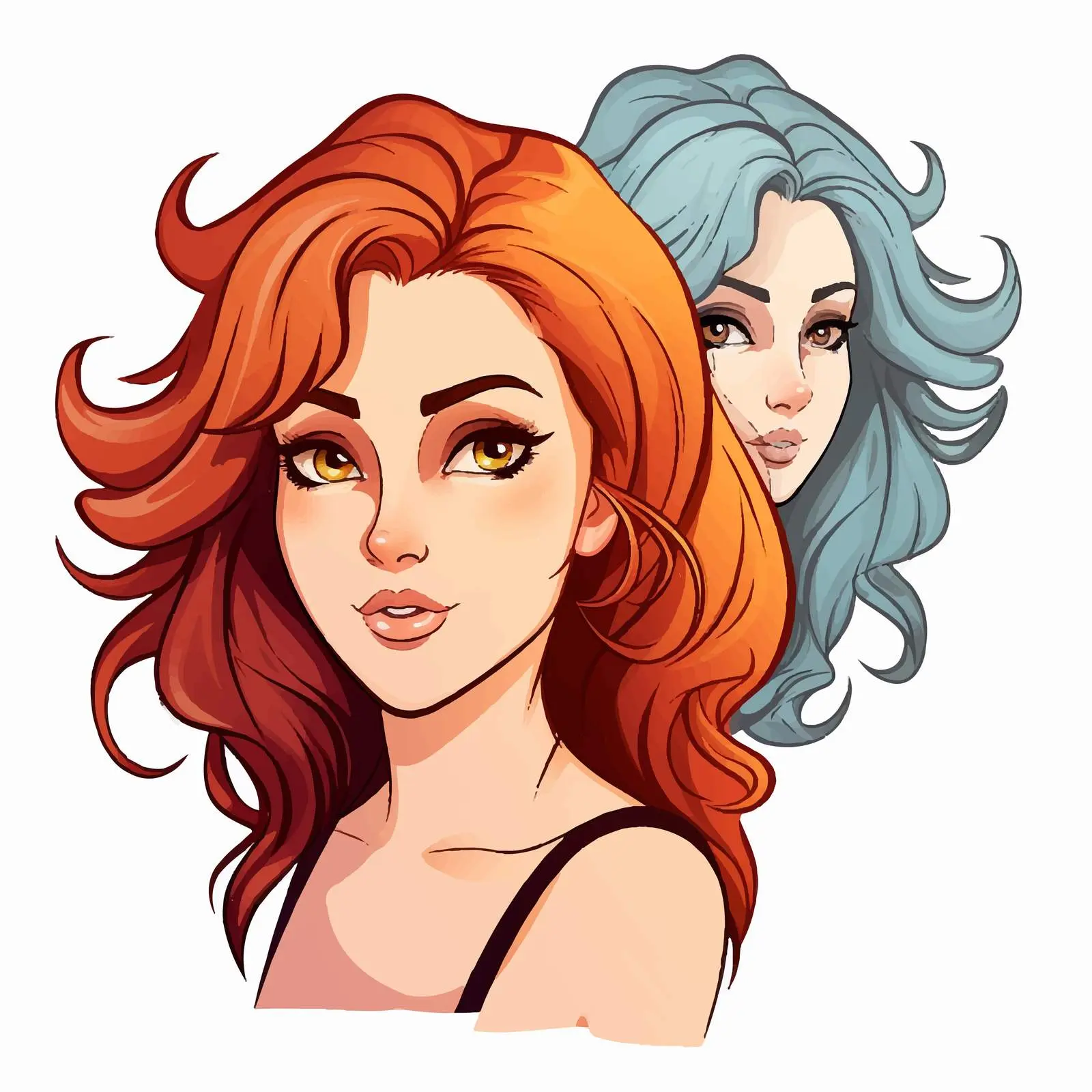 Girl Line Art and Colorful Illustration — free download from Dotvec