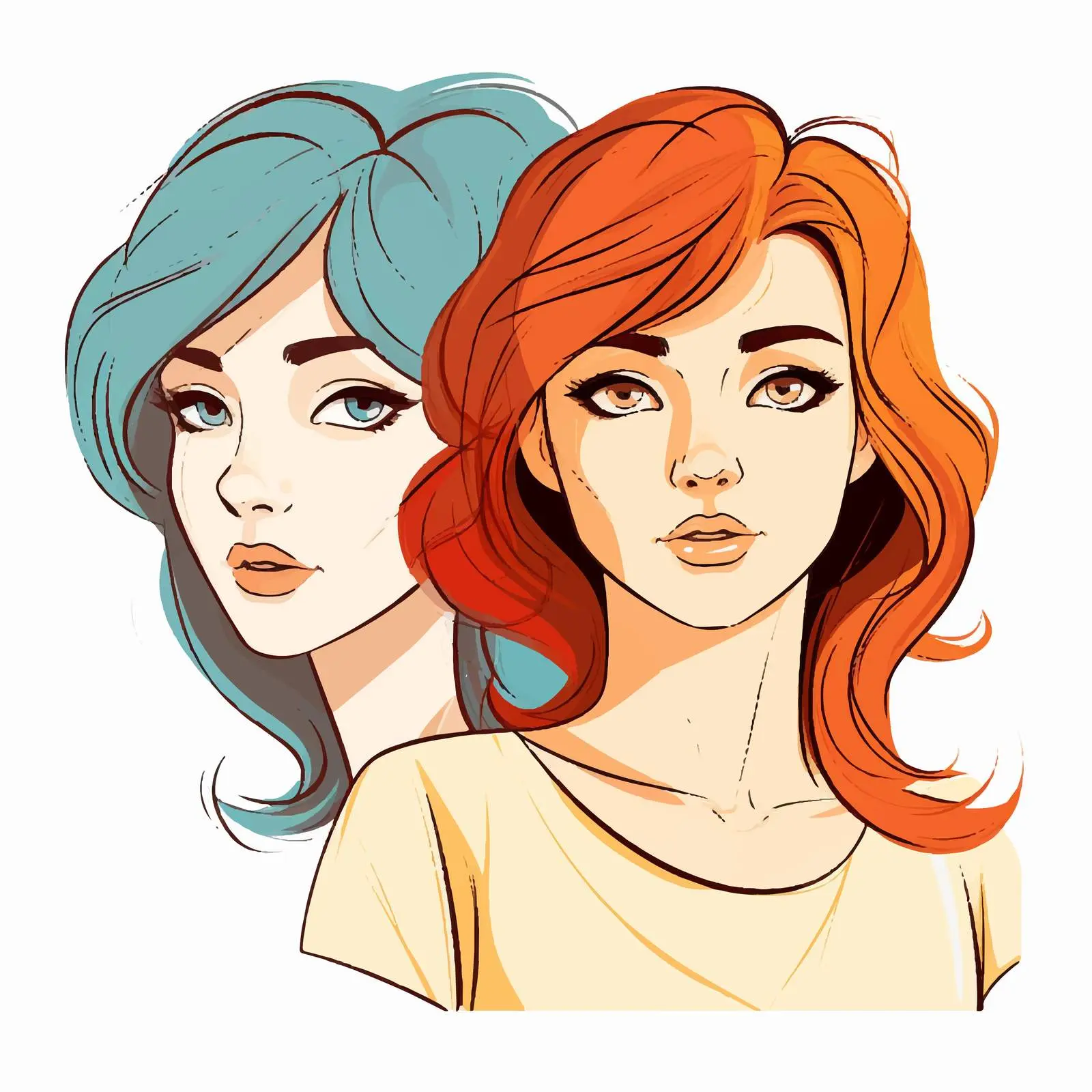 Girl Line Art and Colored Illustration — free download from Dotvec