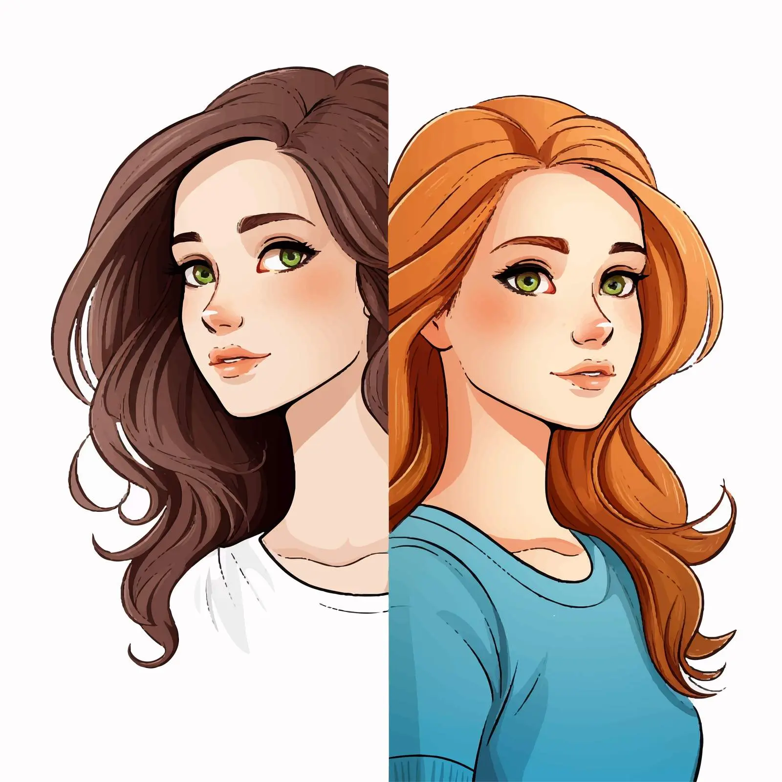 Girl Line Art and Colorful Vector Illustration — free download from Dotvec