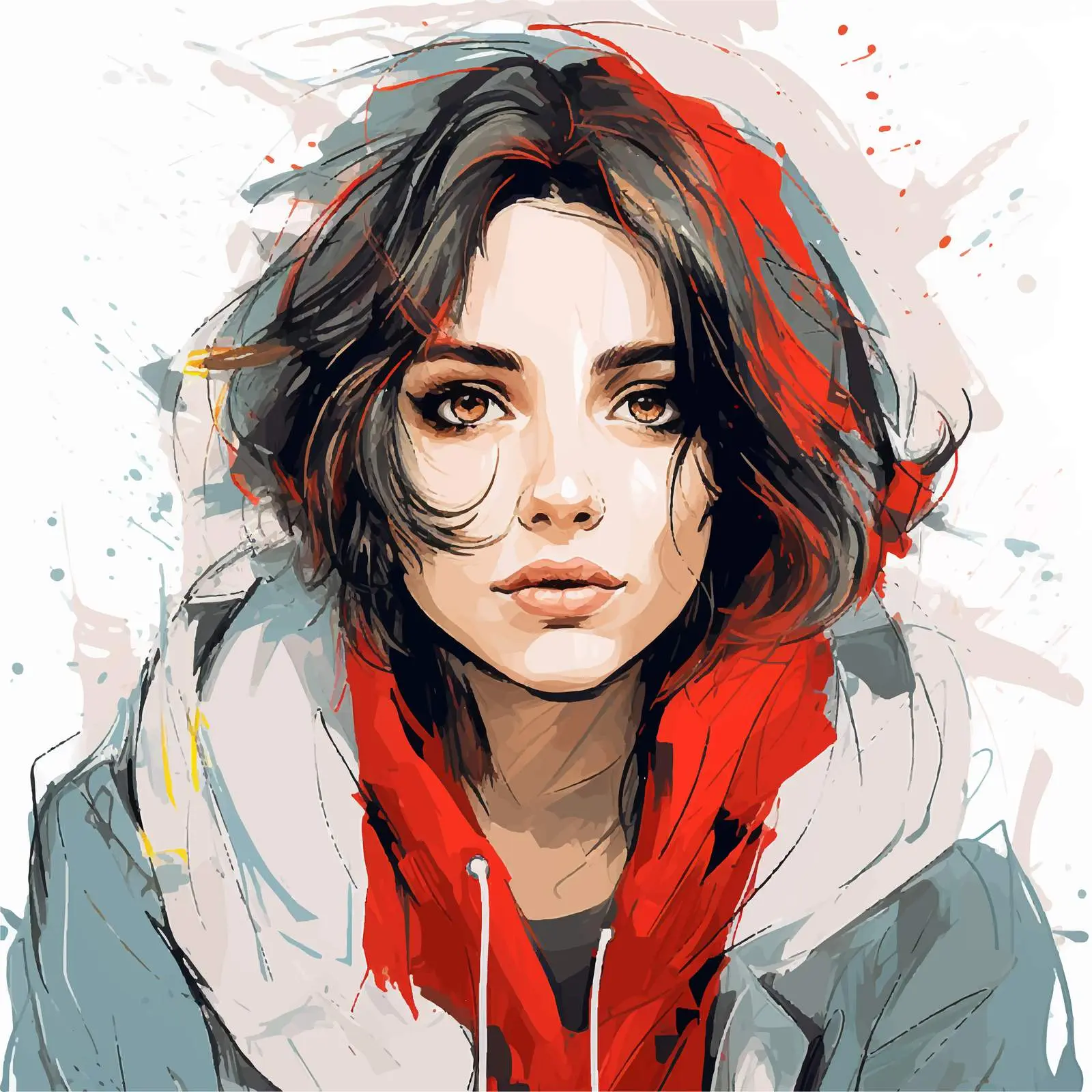 Colorful Sketch of a Girl Vector Illustration — free download from Dotvec