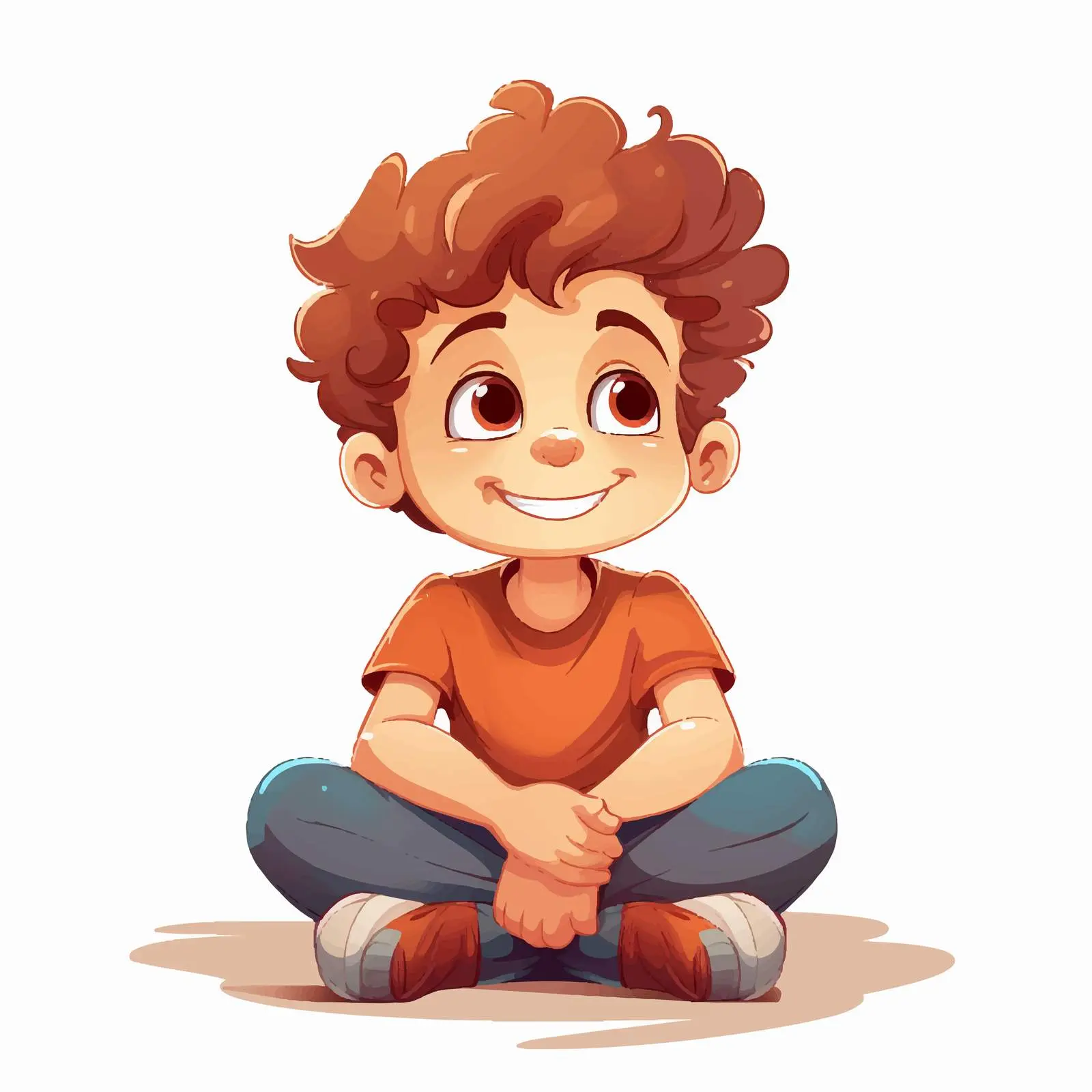 Happy Young Boy Sitting Vector Illustration – free playful boy image from Dotvec