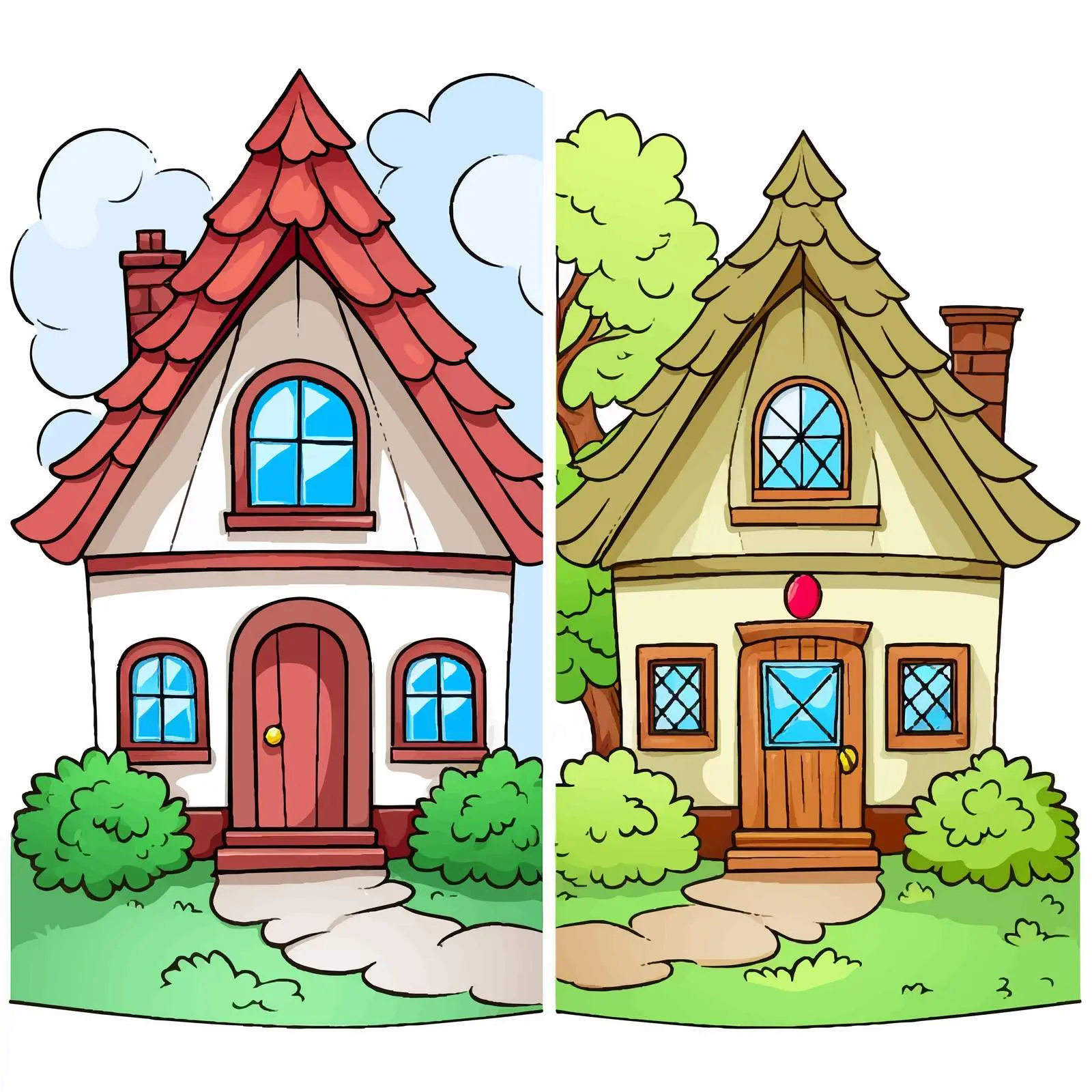 House Coloring Vector Illustration Before and After — free download from Dotvec