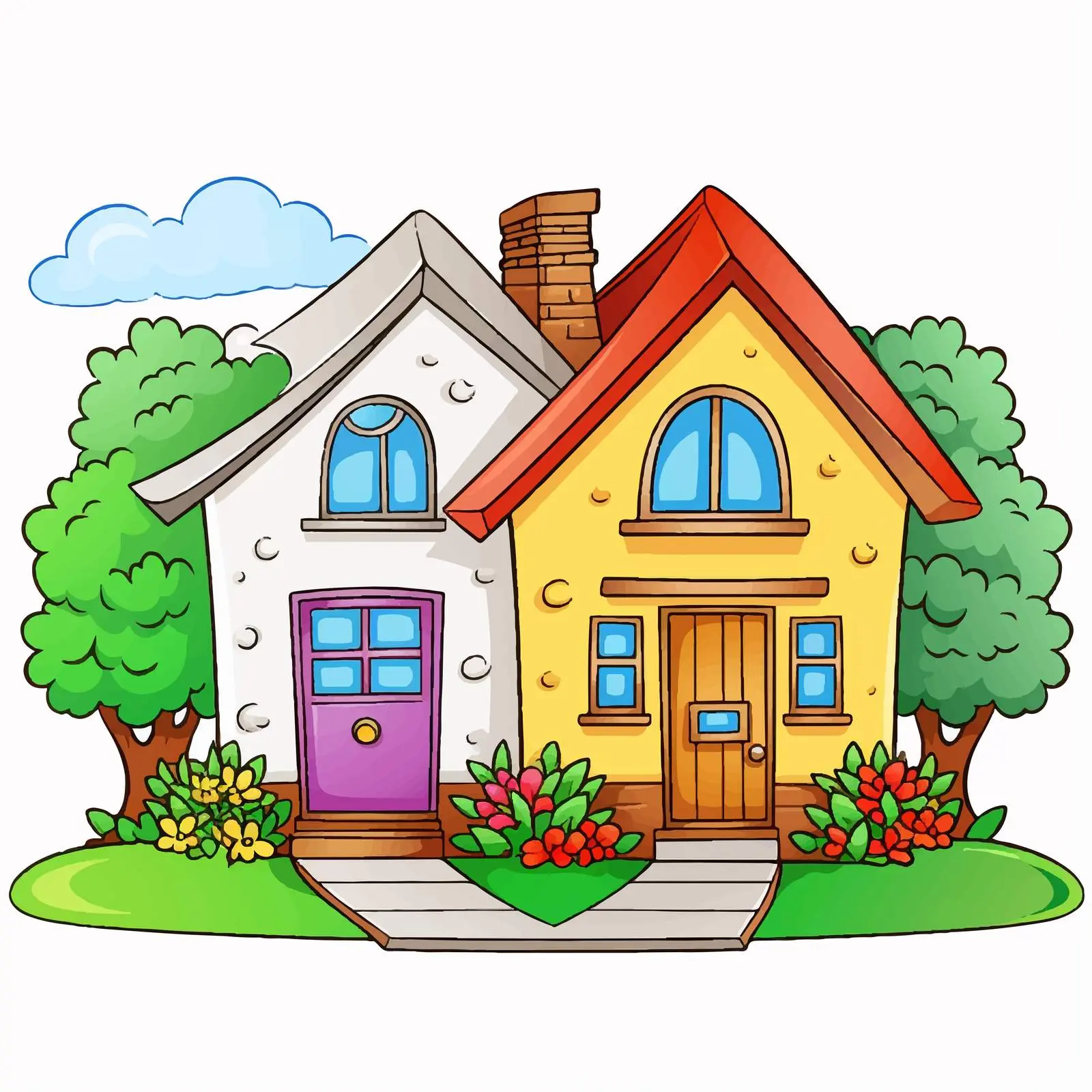 House Coloring Before and After Illustration — free download from Dotvec