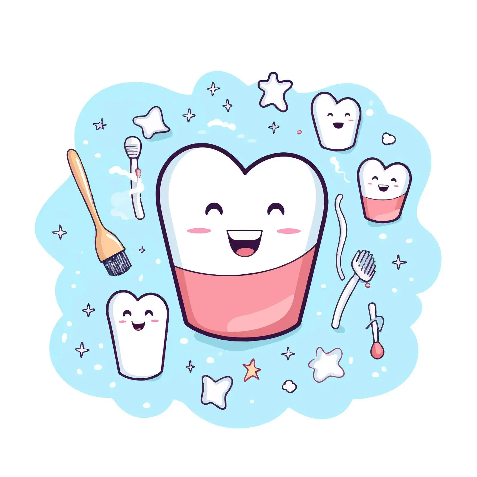 Dental Care Tools and Smiling Teeth Illustration — free download from Dotvec