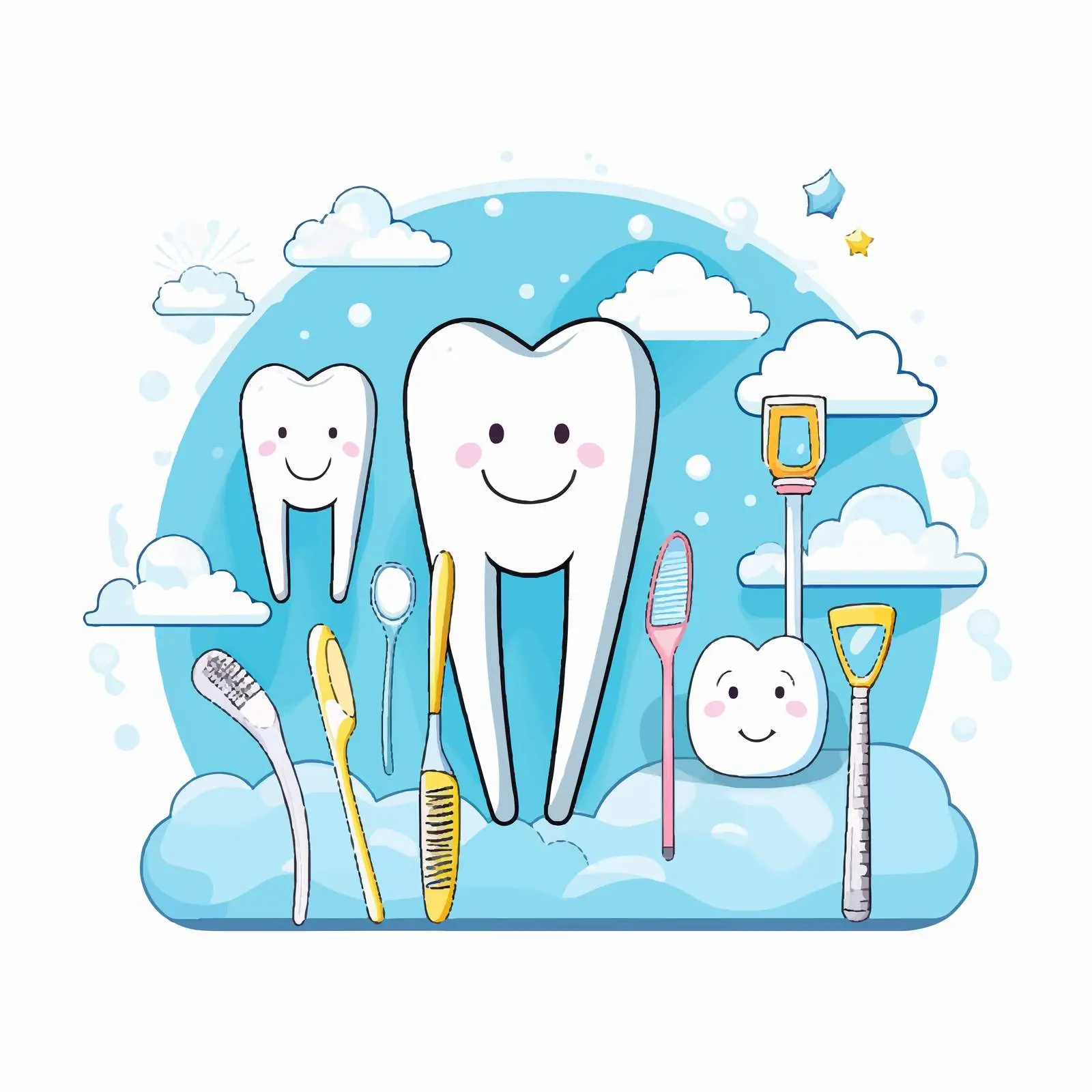 Dental Care Tools and Smiling Teeth Illustration — free download from Dotvec