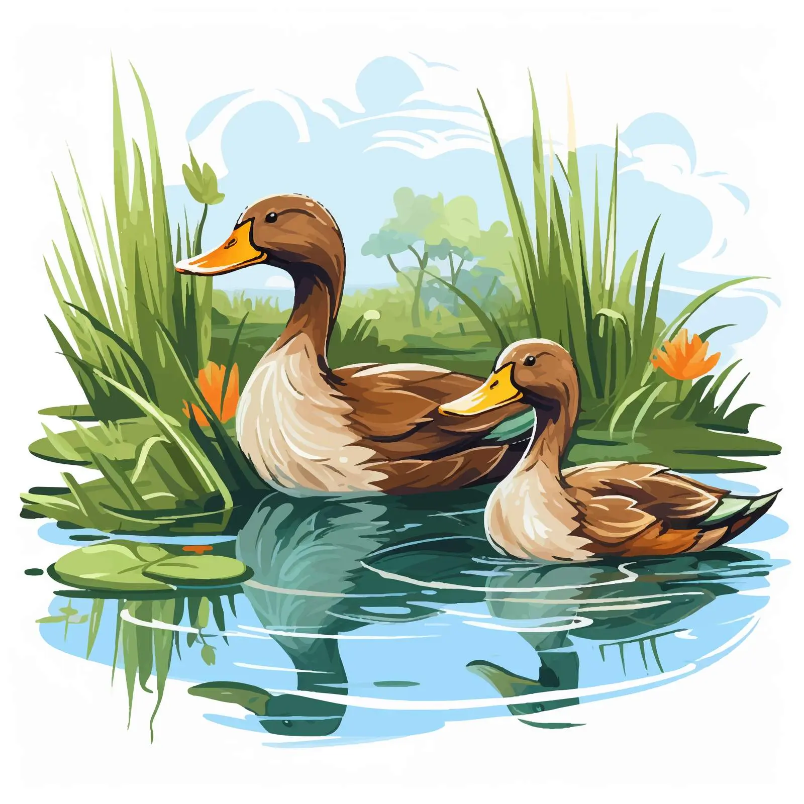 Serene Pond Ducks Vector Illustration — free download from Dotvec