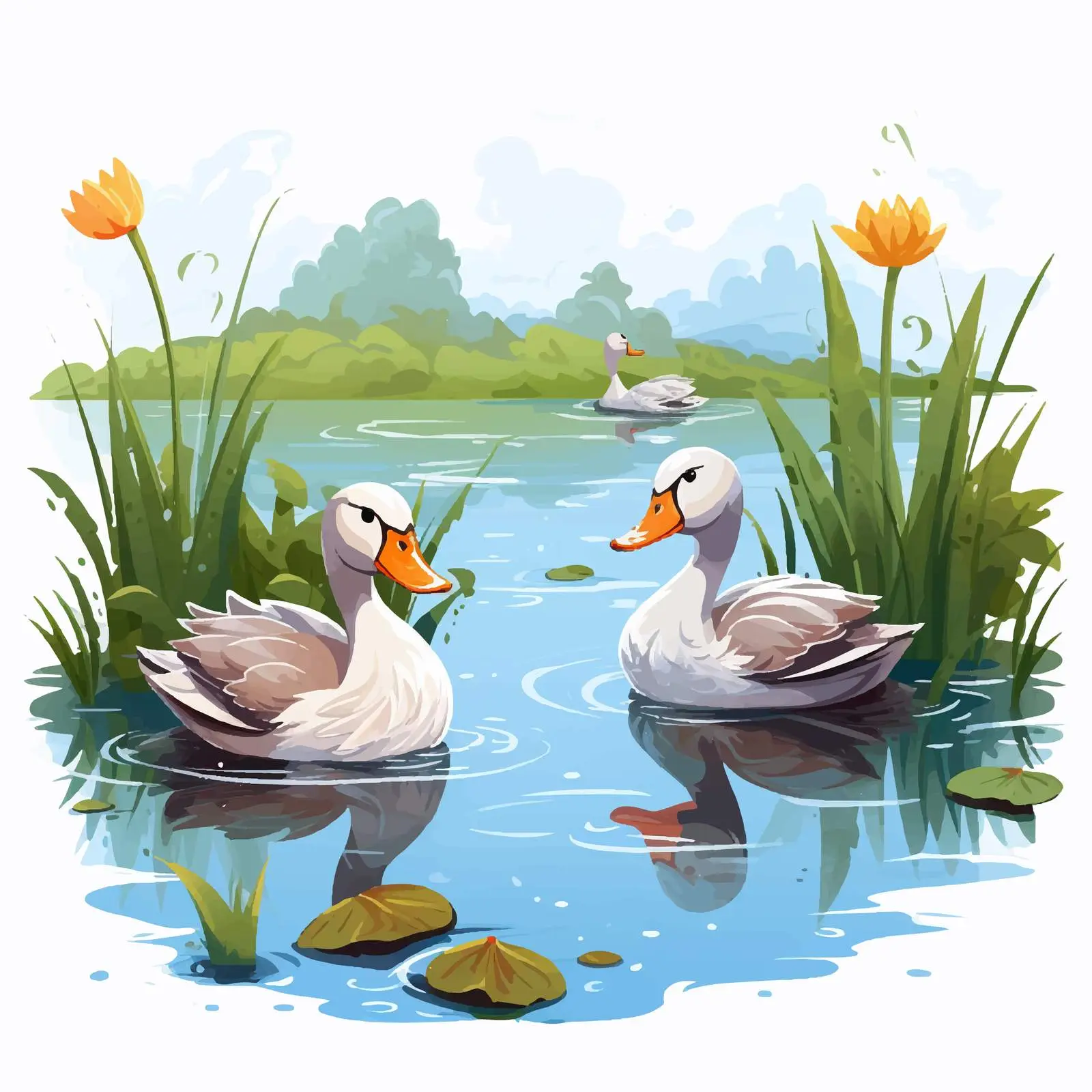 Ducks in a Calm Pond Illustration Vector – free playful duck image from Dotvec