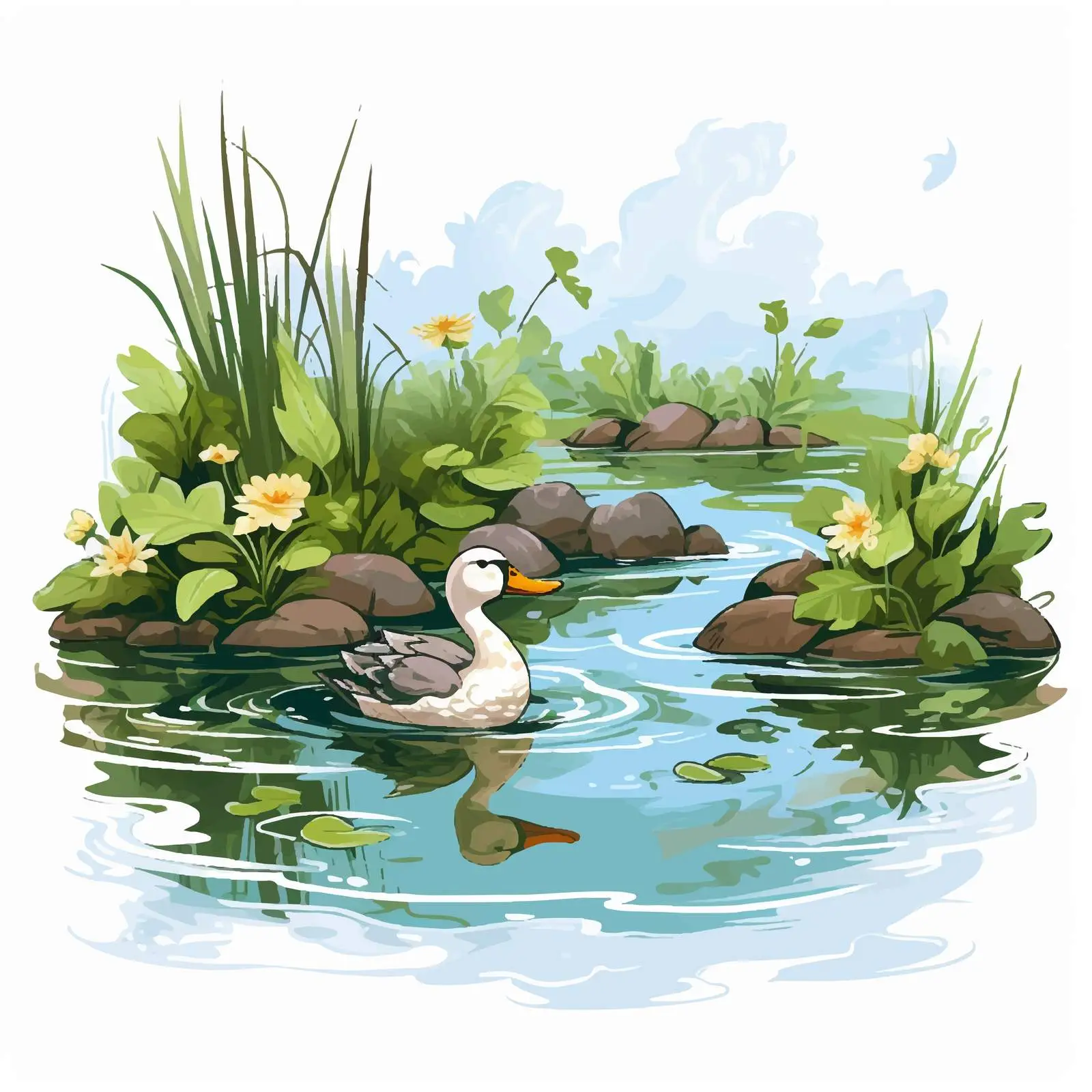 Ducks in a Calm Pond Vector Illustration — free download from Dotvec
