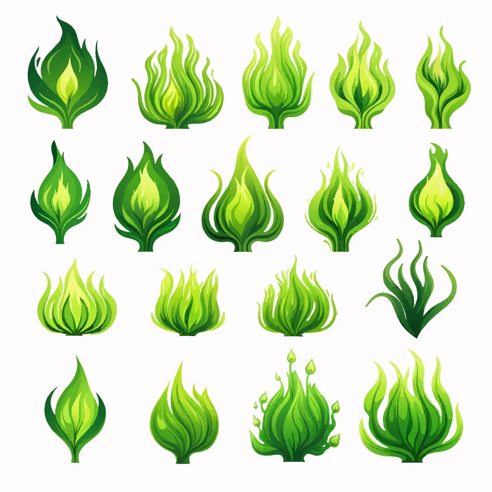 Set of Magic Green Fire Flame Icons — free download from Dotvec